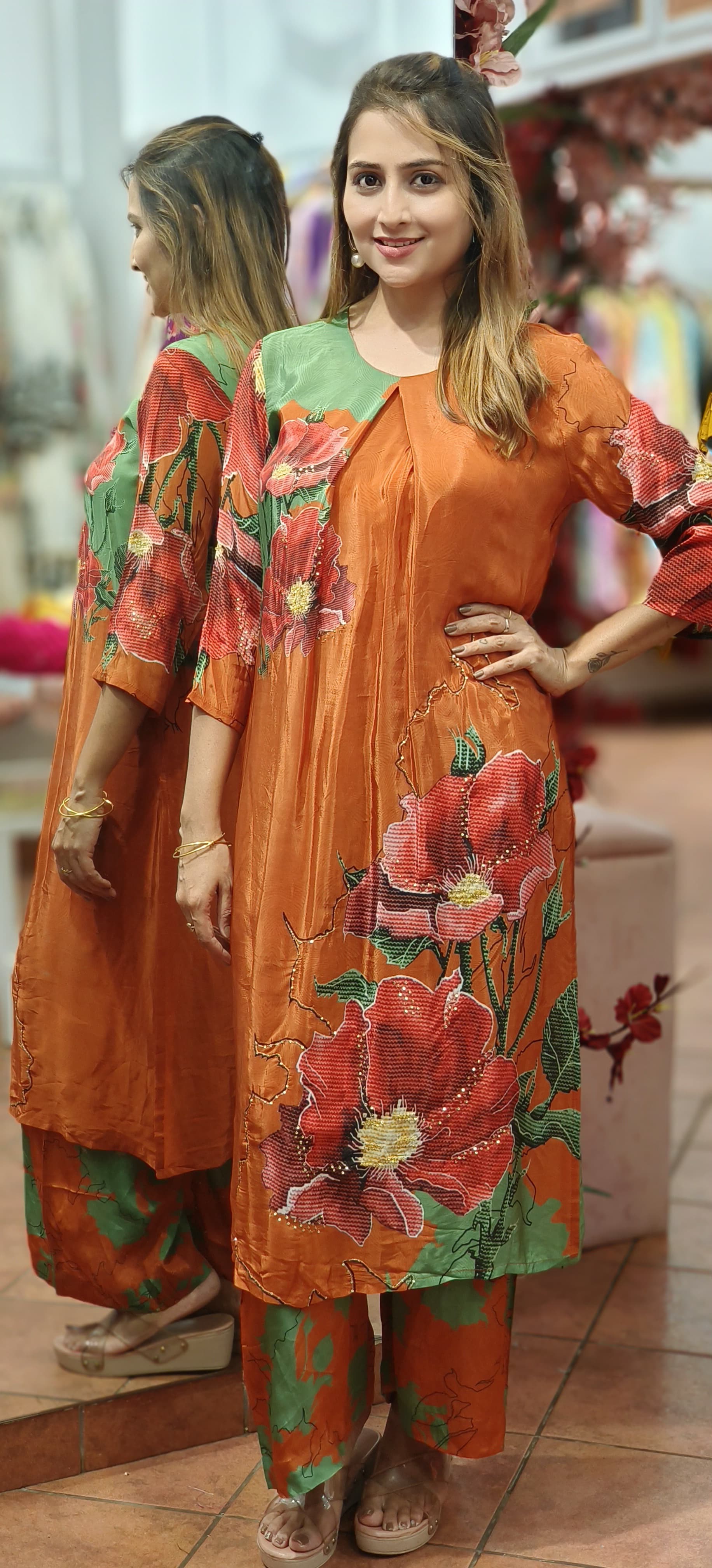 Beautiful Flower Digital print pure Crape Kurta pant-05983