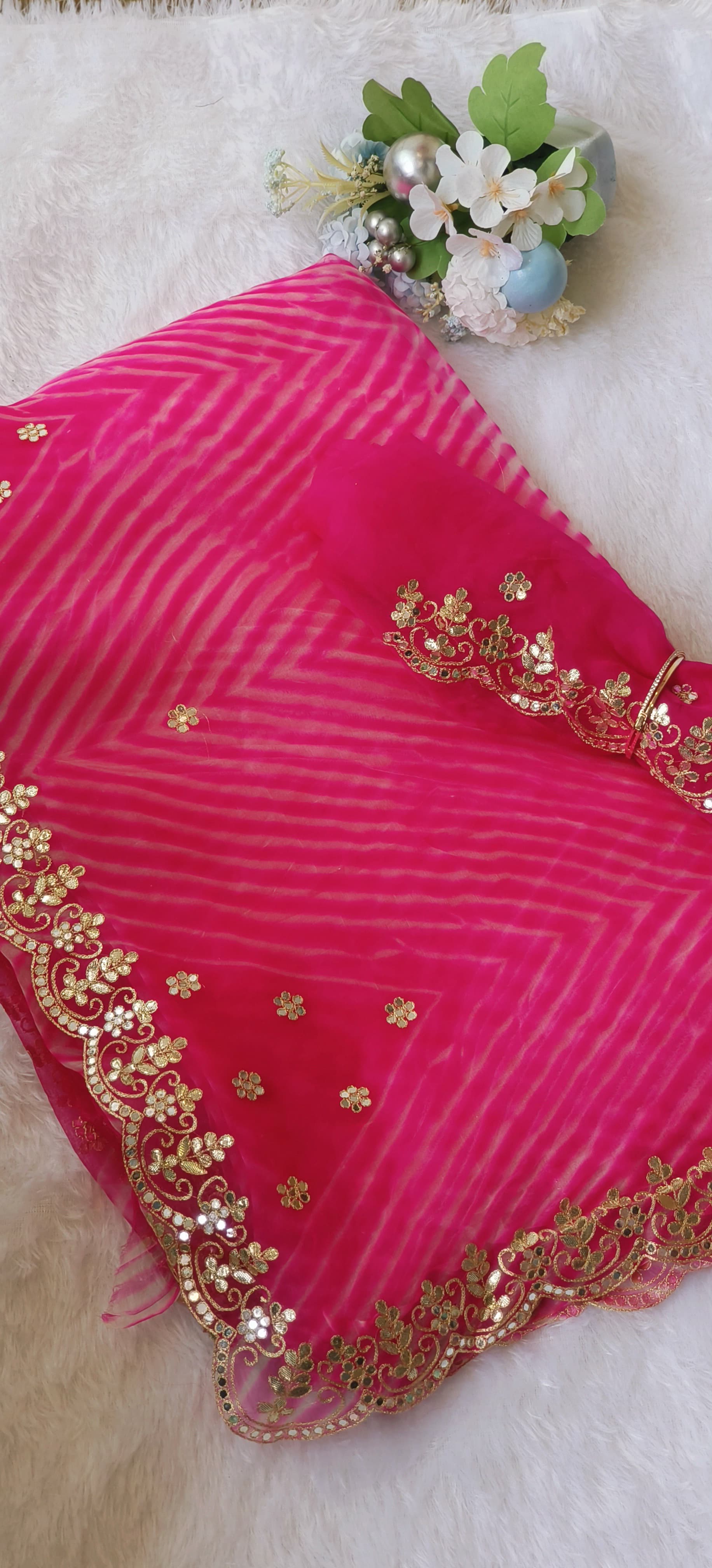 Beautiful Lehriya Soft Organza Gotta Work Saree with Unstitched Embroidered  blouse DRYWASH