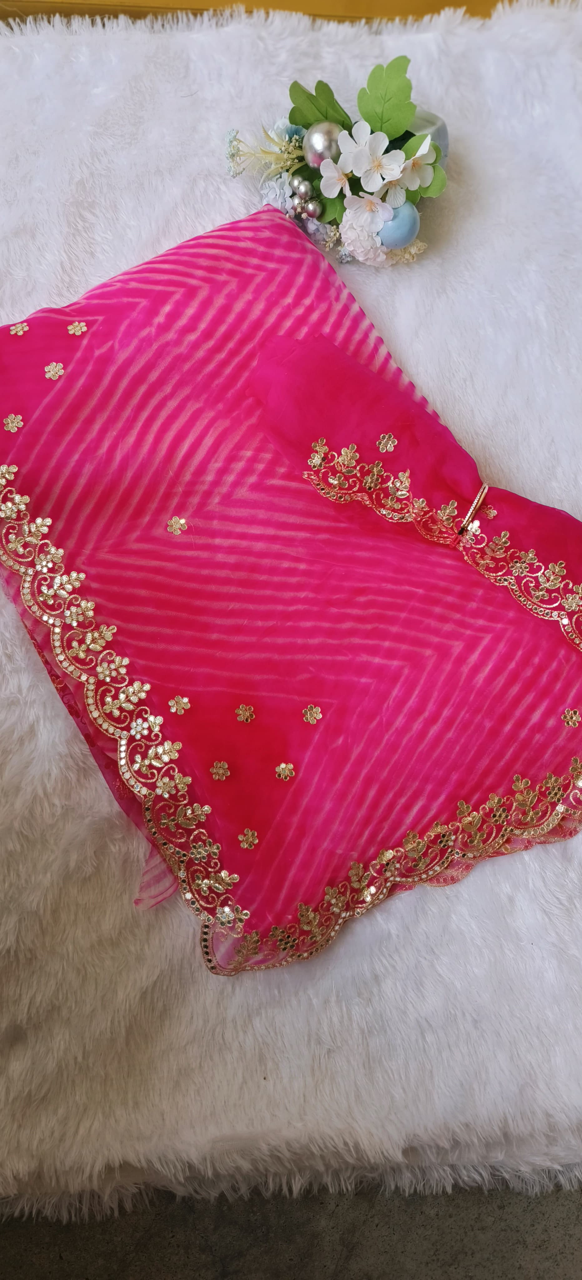 Beautiful Lehriya Soft Organza Gotta Work Saree with Unstitched Embroidered  blouse DRYWASH