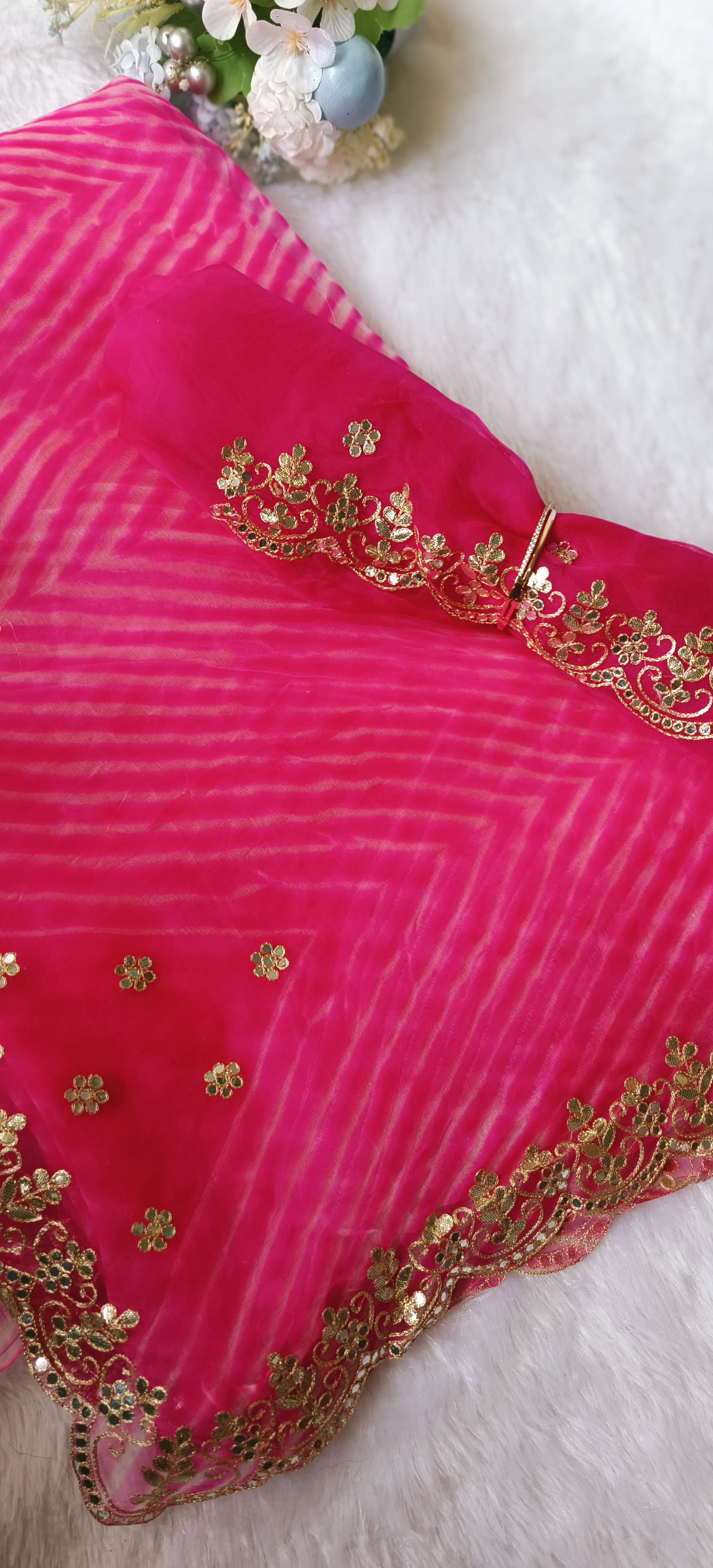 Beautiful Lehriya Soft Organza Gotta Work Saree with Unstitched Embroidered  blouse DRYWASH