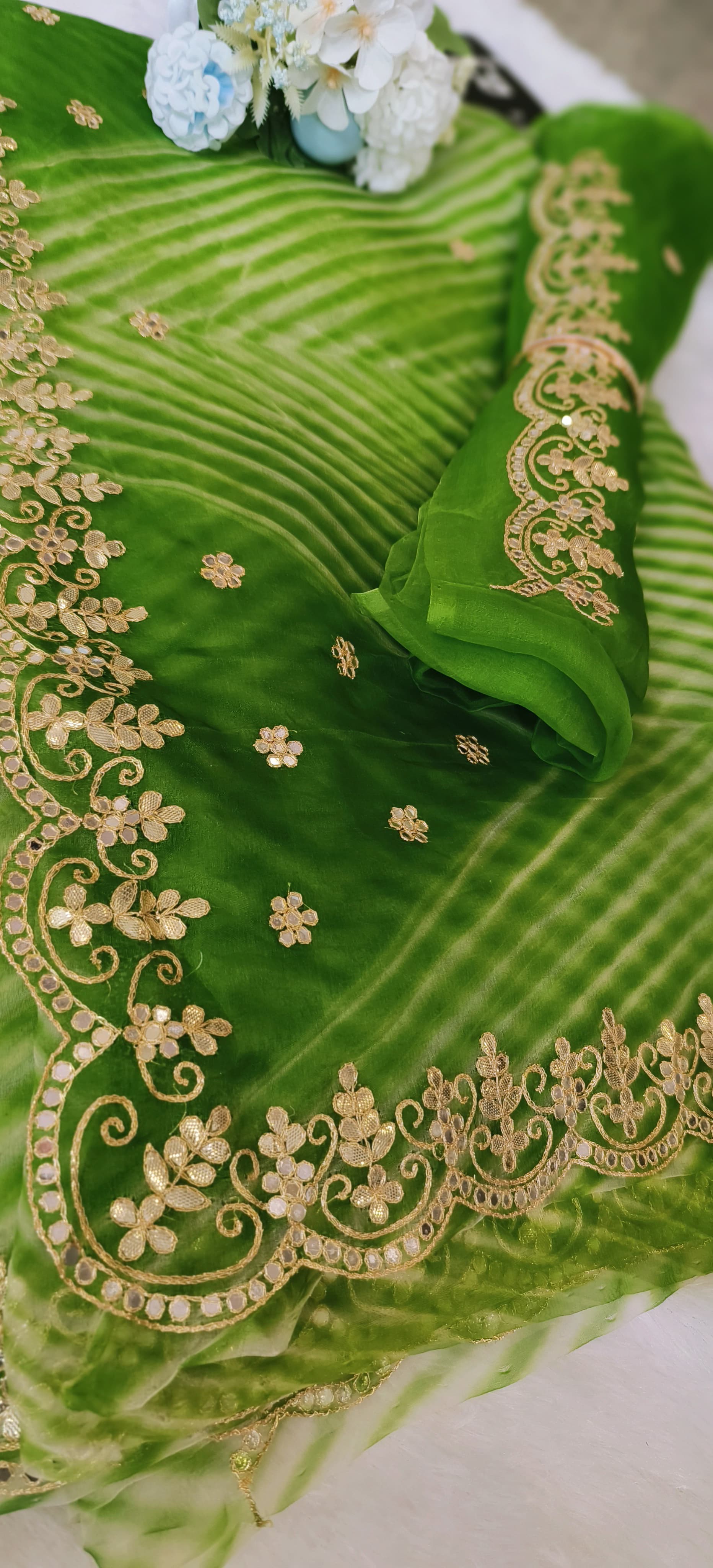 Beautiful Lehriya Soft Organza Gotta Work Saree with Unstitched Embroidered  blouse DRYWASH