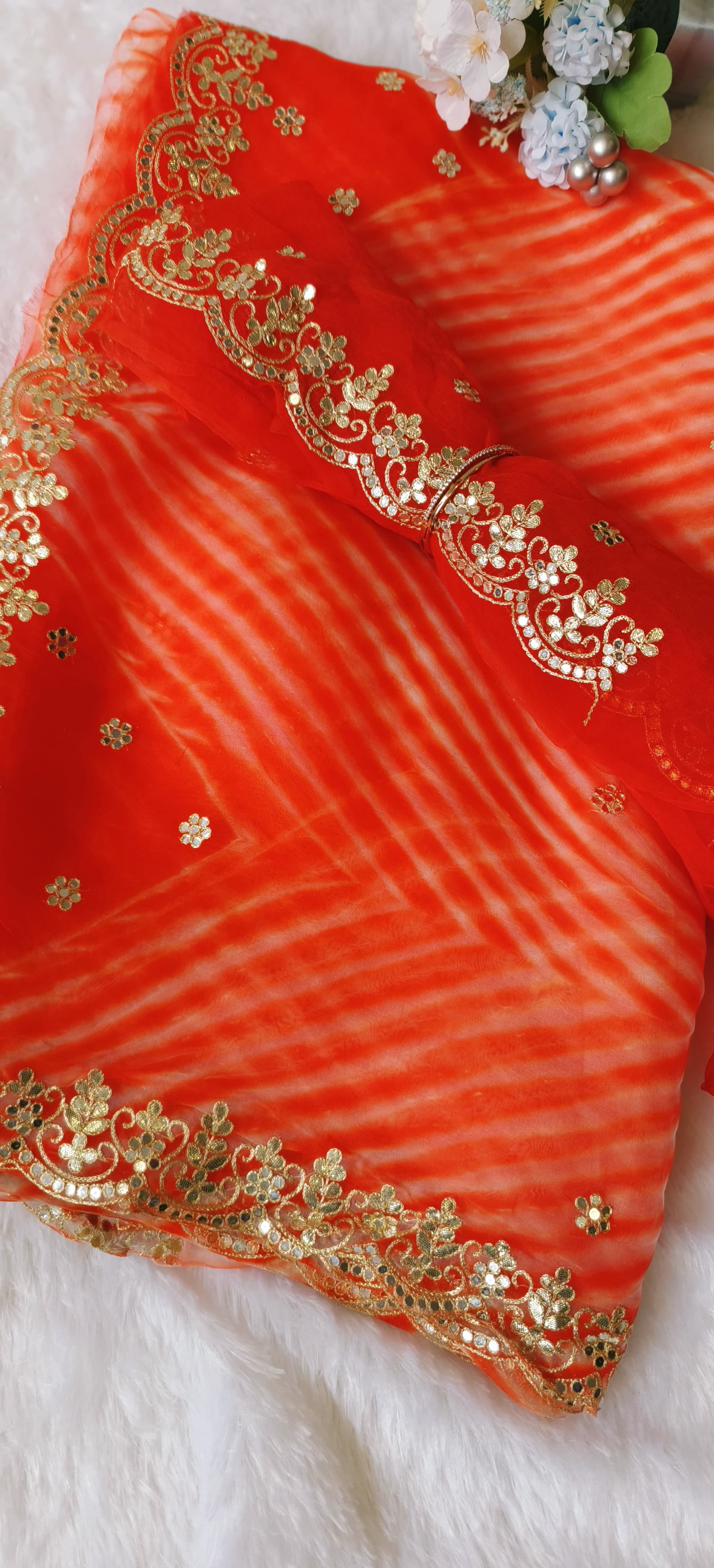 Beautiful Lehriya Soft Organza Gotta Work Saree with Unstitched Embroidered  blouse DRYWASH