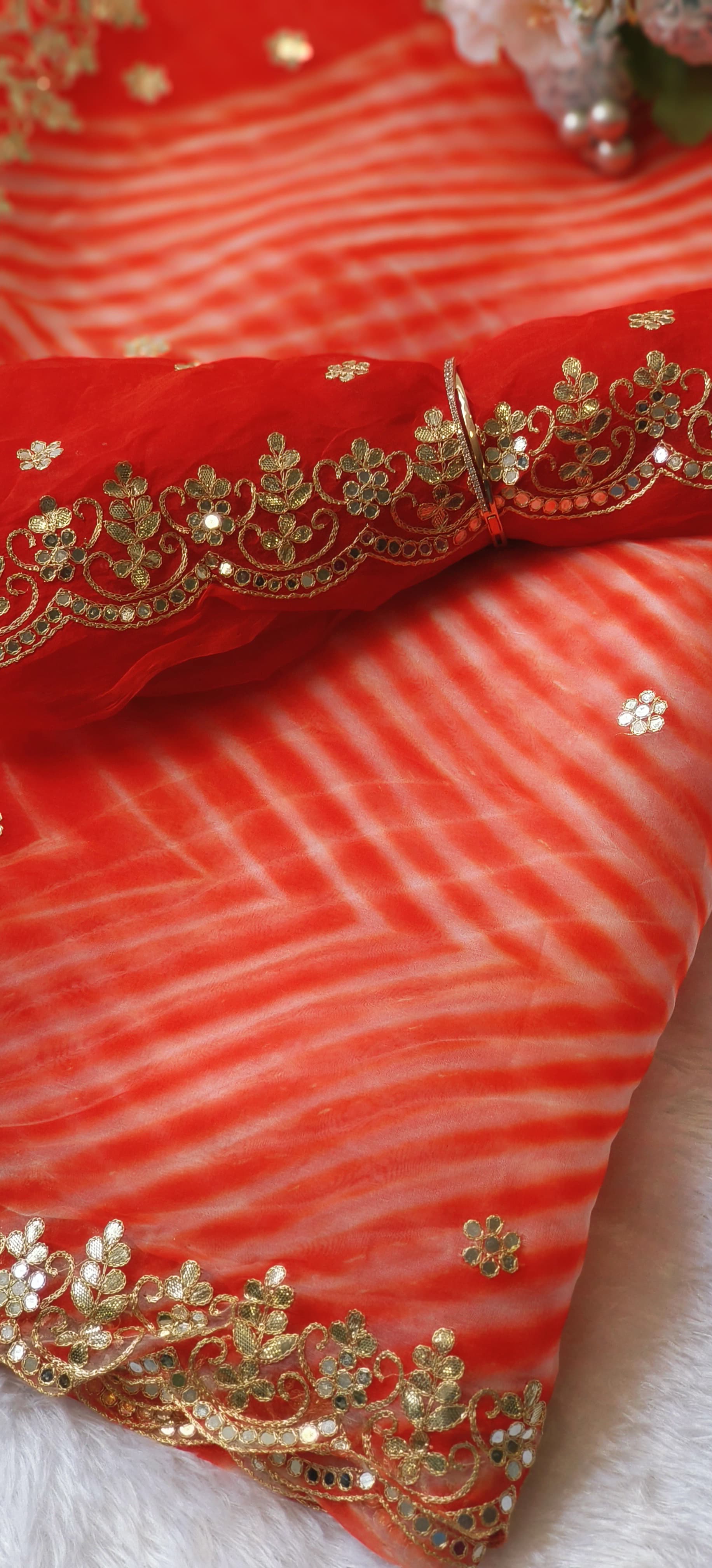 Beautiful Lehriya Soft Organza Gotta Work Saree with Unstitched Embroidered  blouse DRYWASH