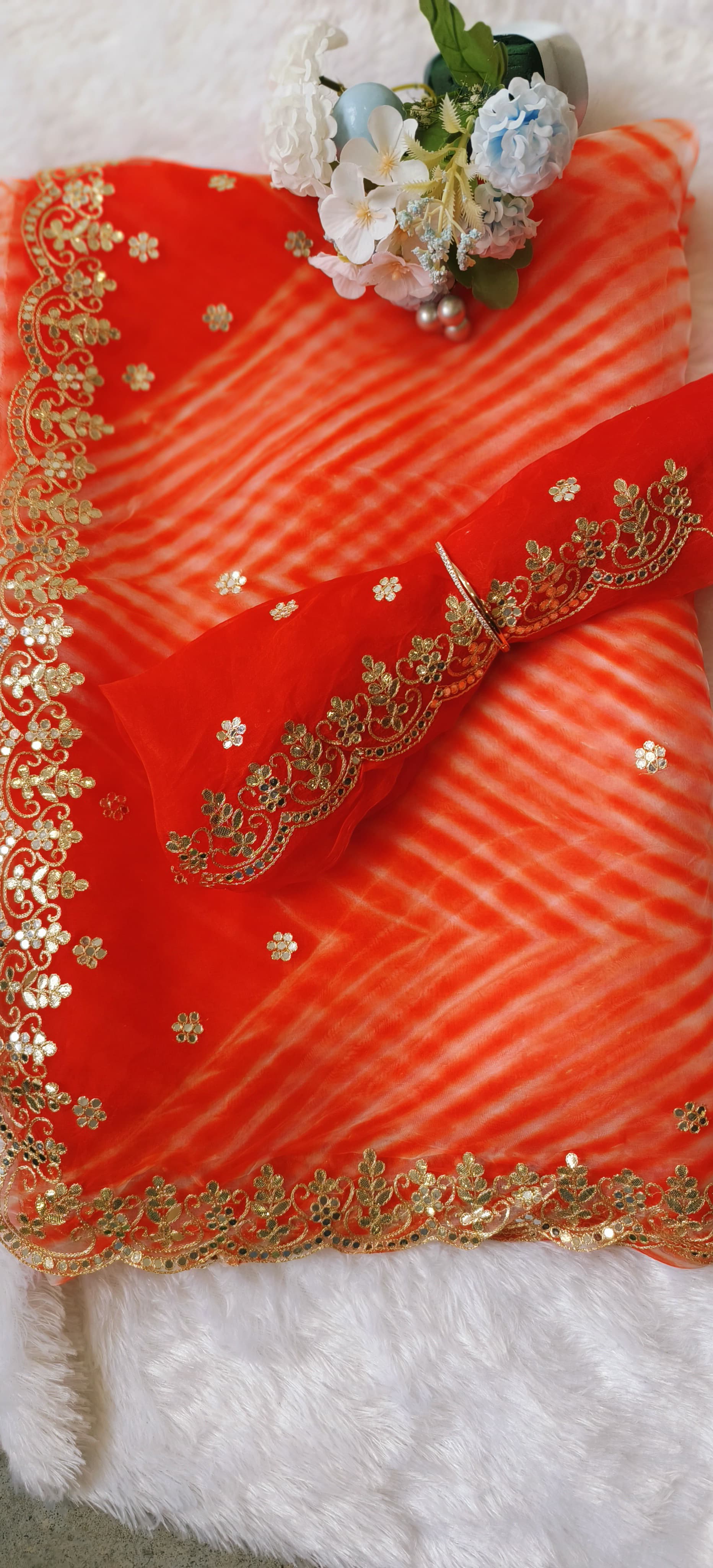 Beautiful Lehriya Soft Organza Gotta Work Saree with Unstitched Embroidered  blouse DRYWASH