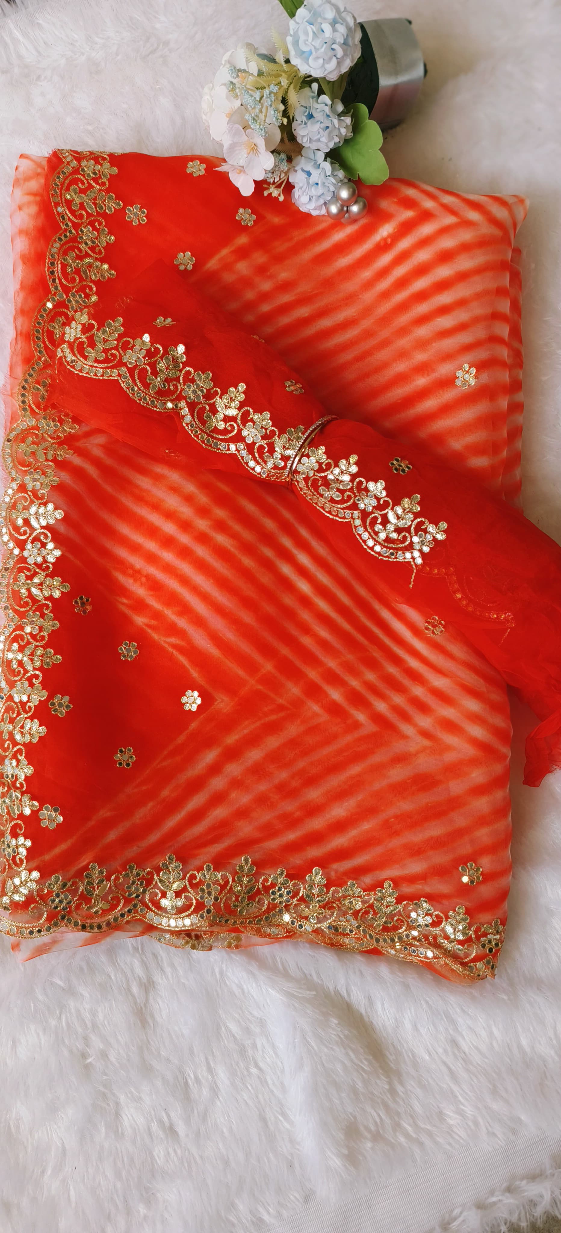 Beautiful Lehriya Soft Organza Gotta Work Saree with Unstitched Embroidered  blouse DRYWASH