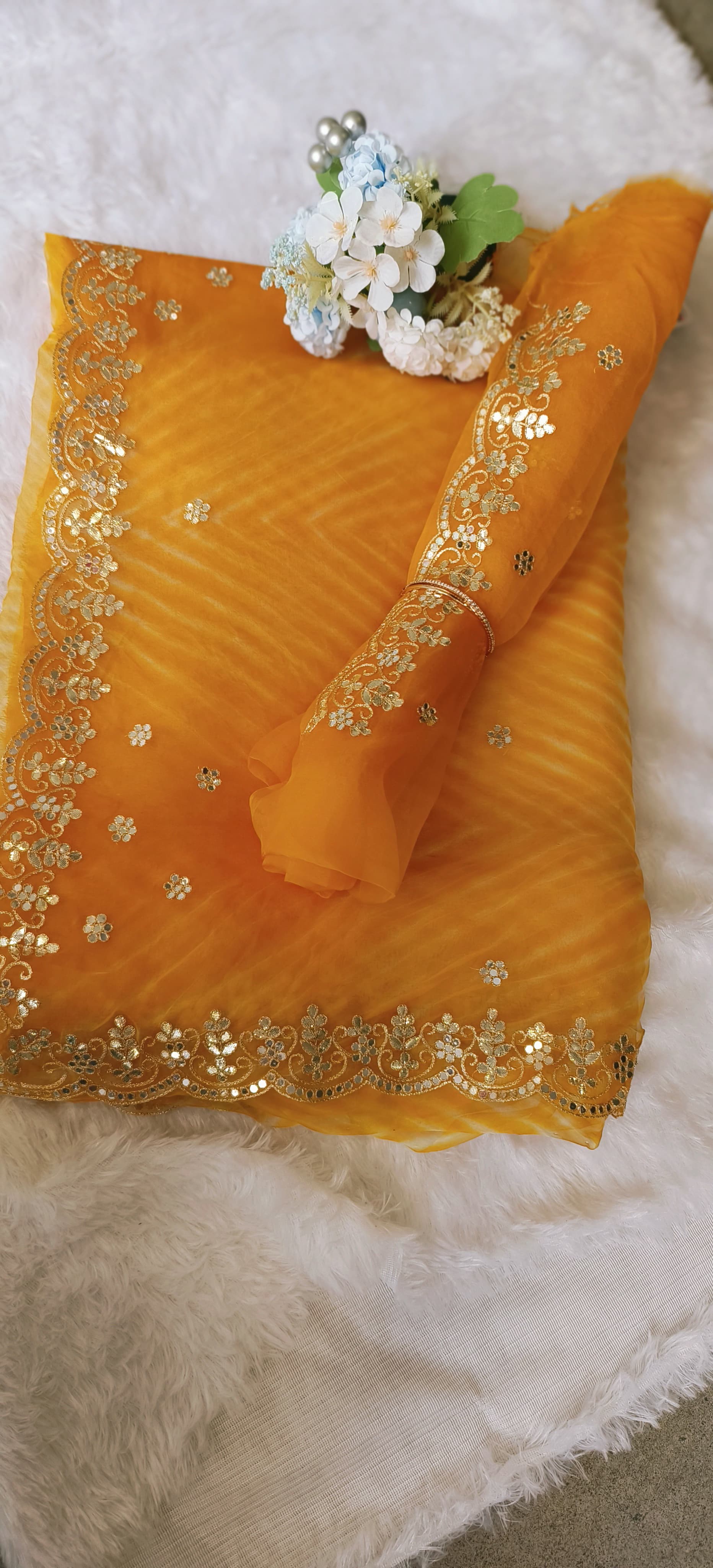 Beautiful Lehriya Soft Organza Gotta Work Saree with Unstitched Embroidered  blouse DRYWASH