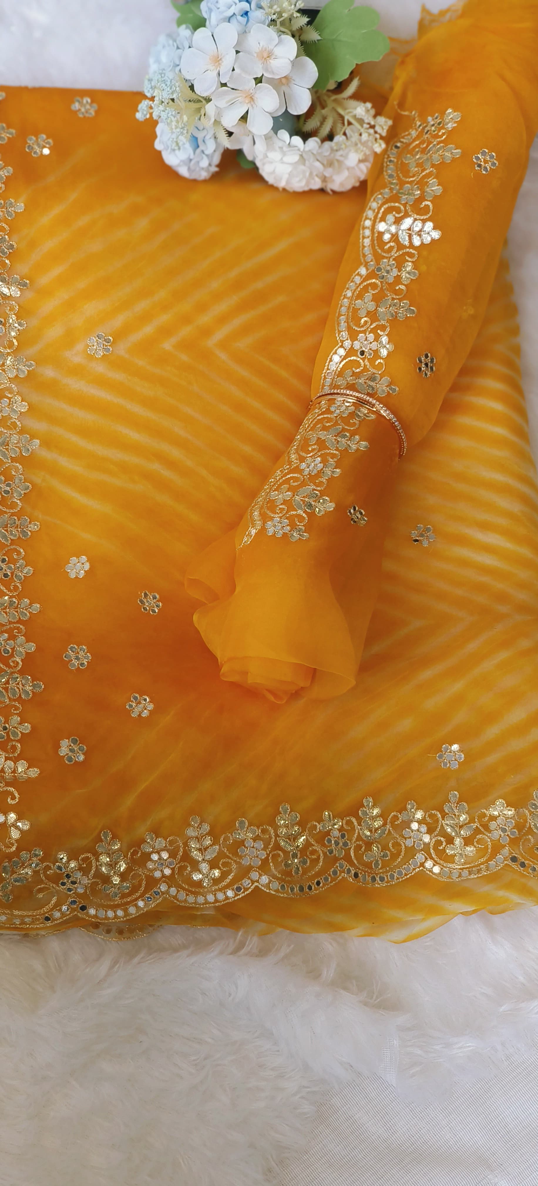 Beautiful Lehriya Soft Organza Gotta Work Saree with Unstitched Embroidered  blouse DRYWASH