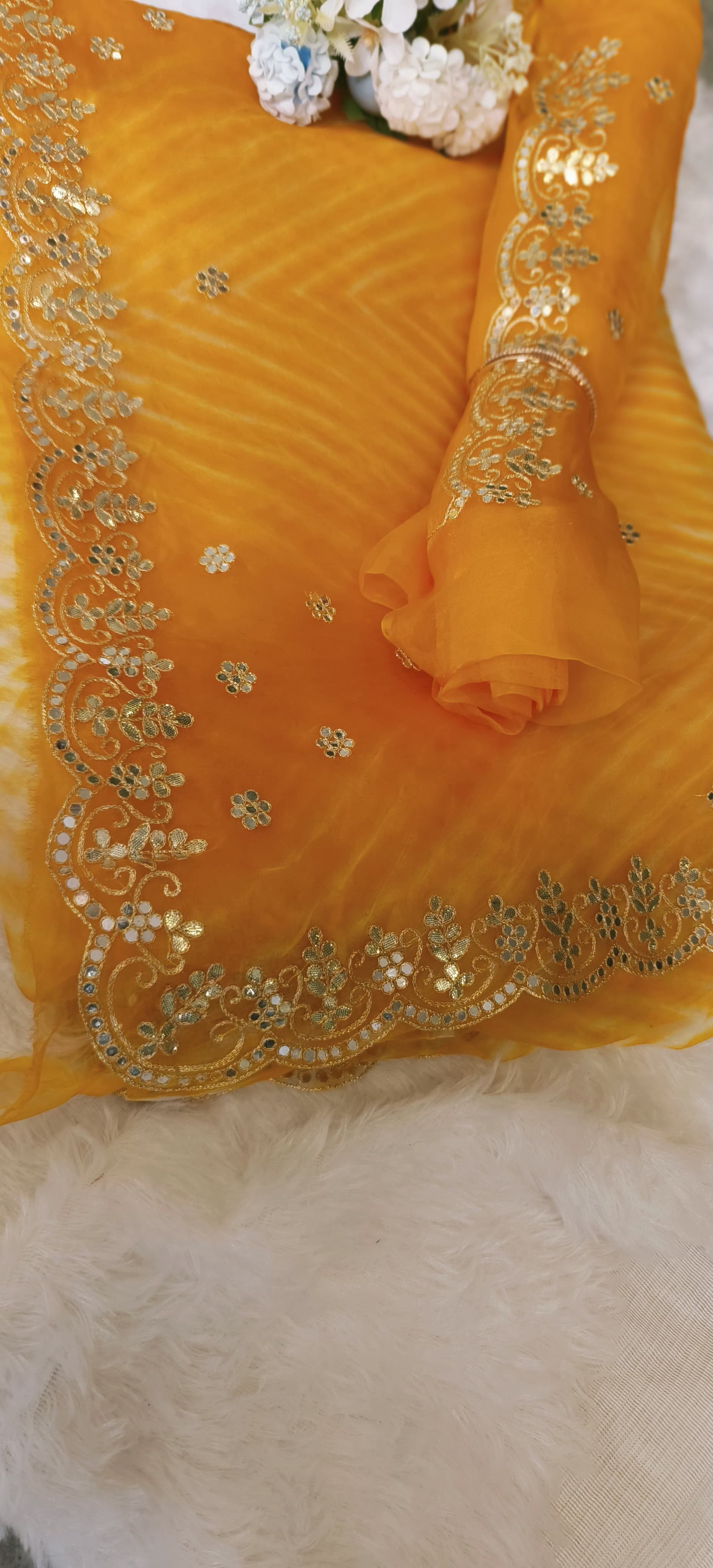 Beautiful Lehriya Soft Organza Gotta Work Saree with Unstitched Embroidered  blouse DRYWASH