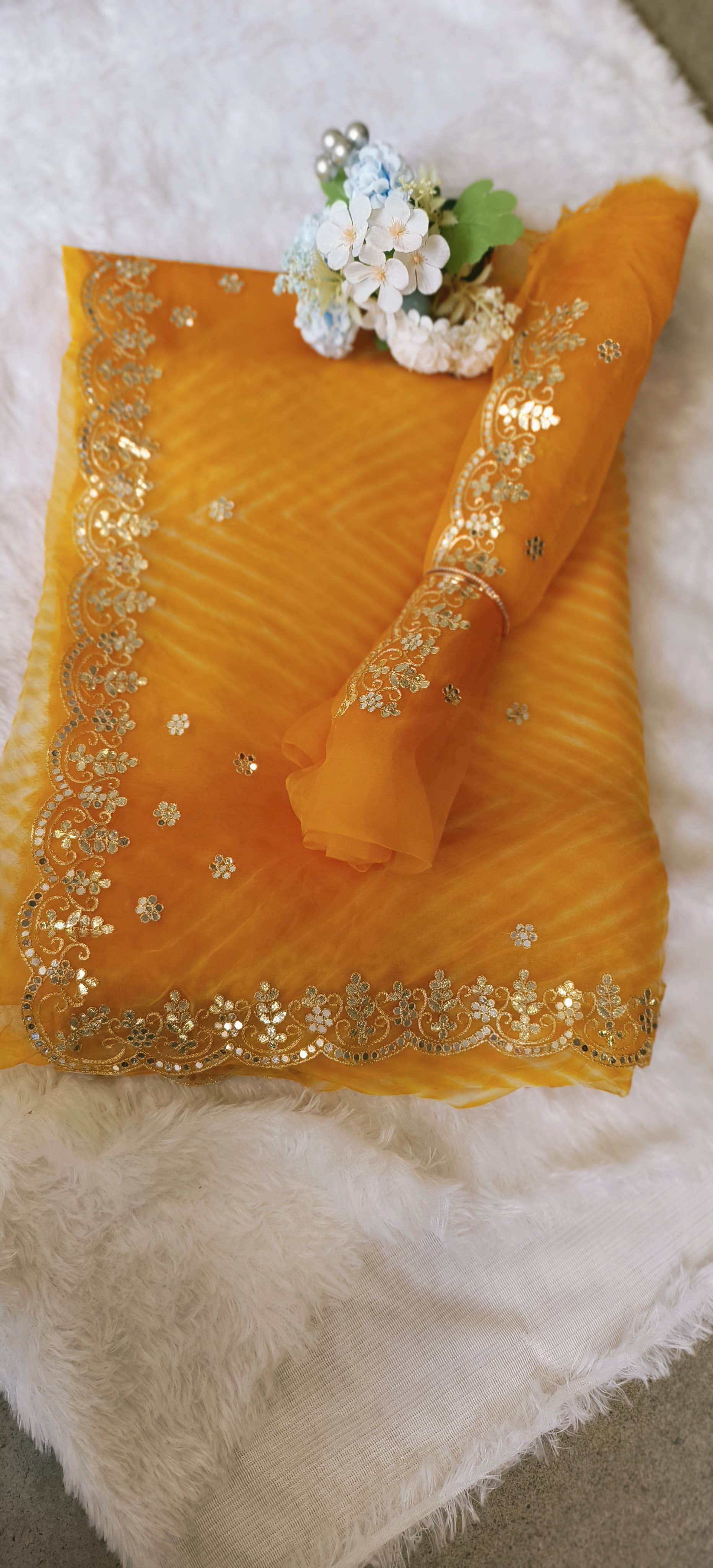 Beautiful Lehriya Soft Organza Gotta Work Saree with Unstitched Embroidered  blouse DRYWASH