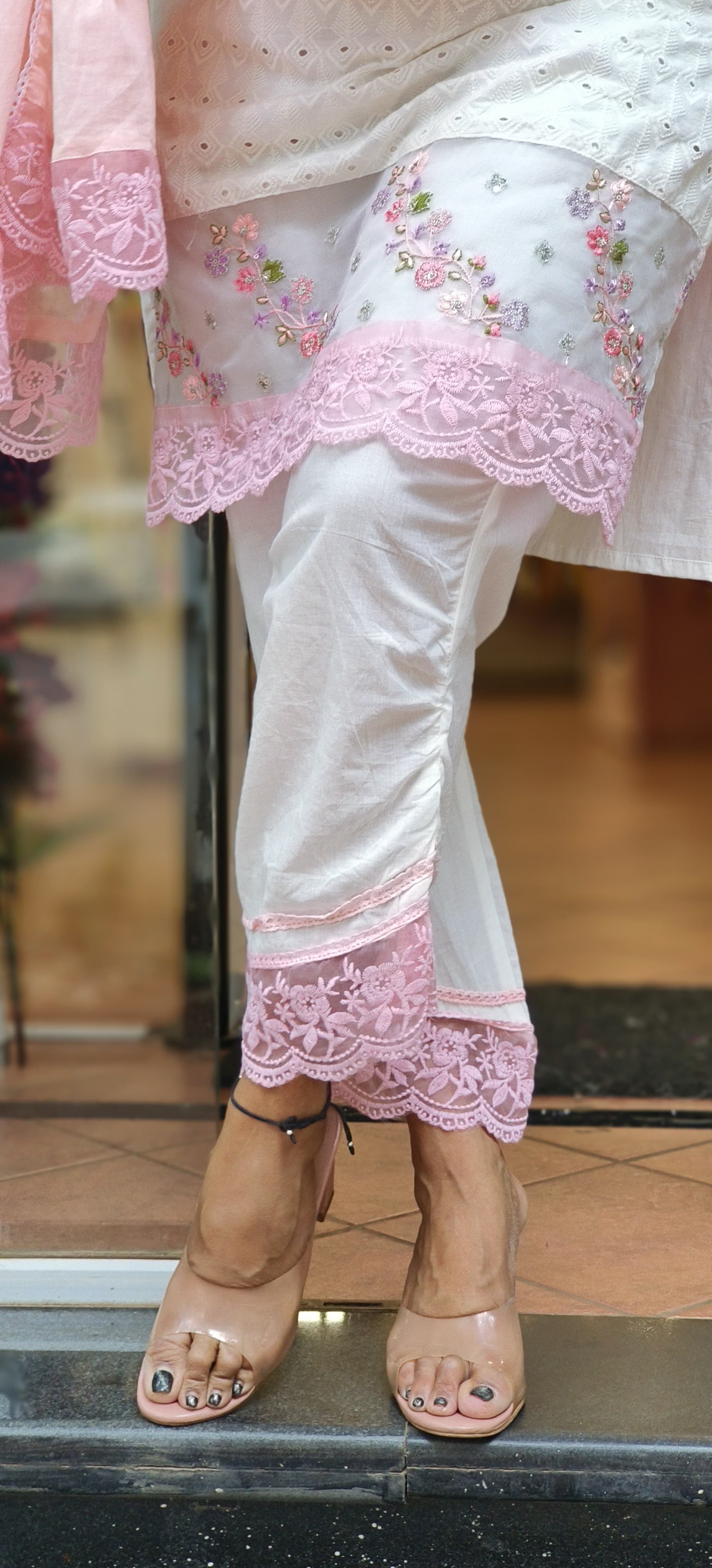 Chikankari Cotton Embroidered Full suit Set with Cotton Dupatta-06085