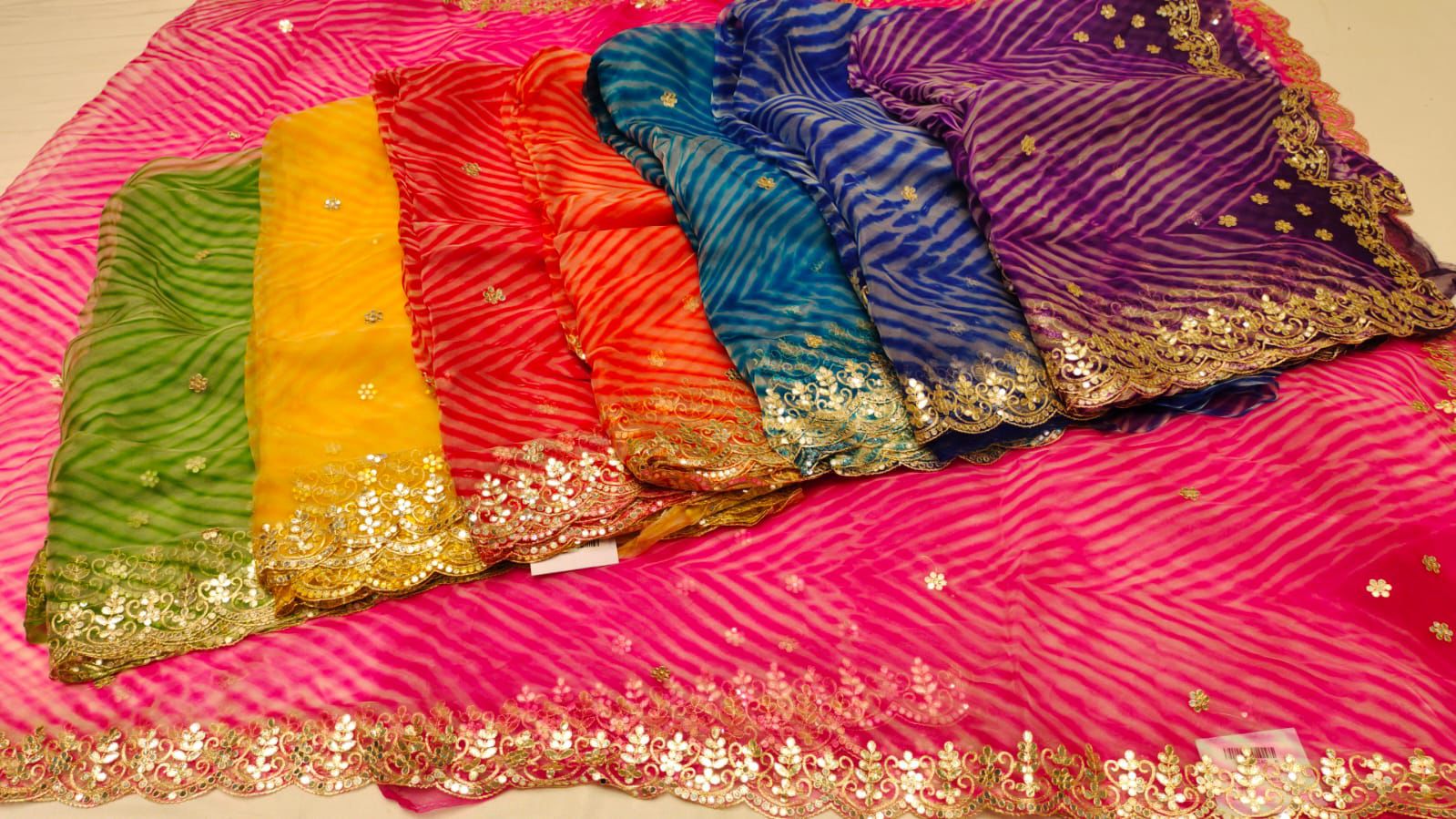 Beautiful Lehriya Soft Organza Gotta Work Saree with Unstitched Embroidered  blouse DRYWASH