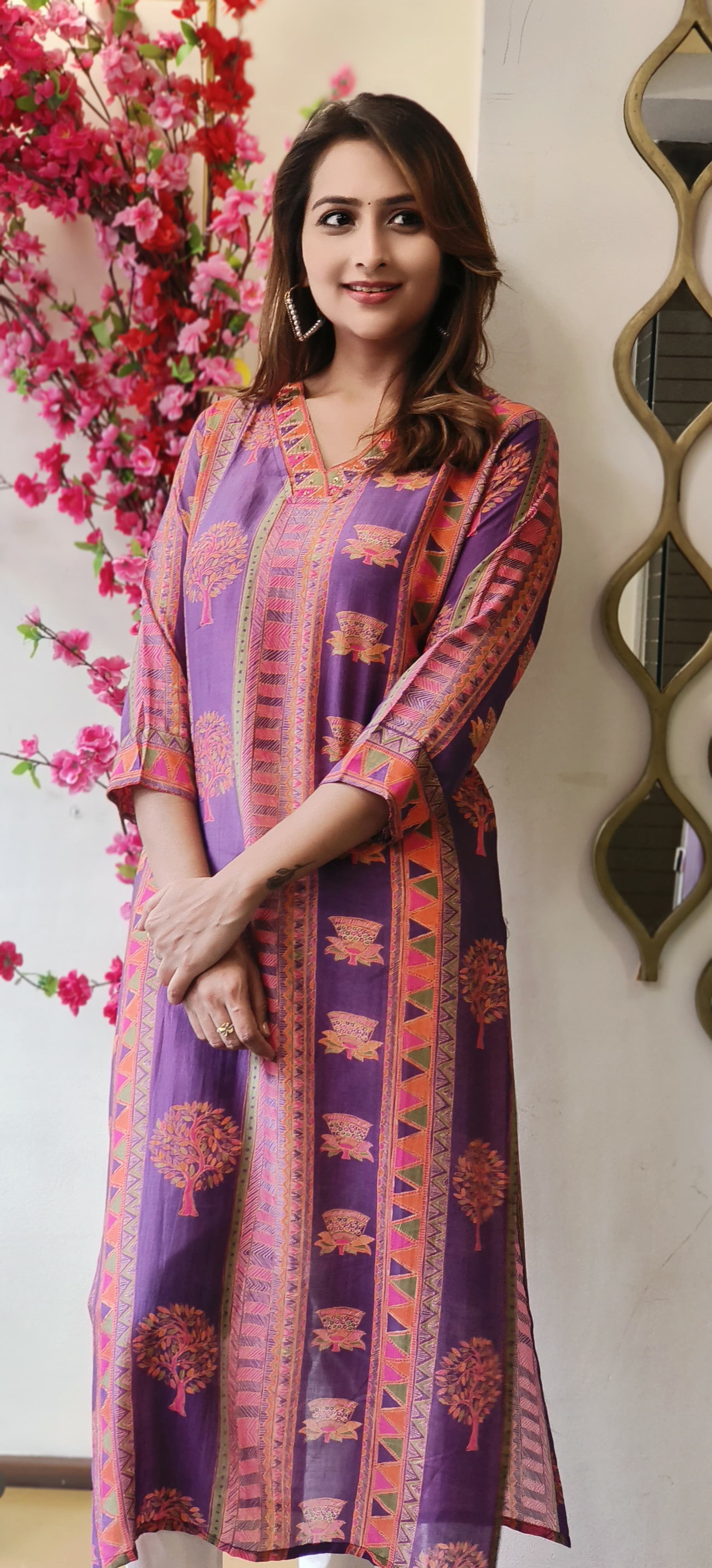 Printed muslin  V neck only kurti-05980-79