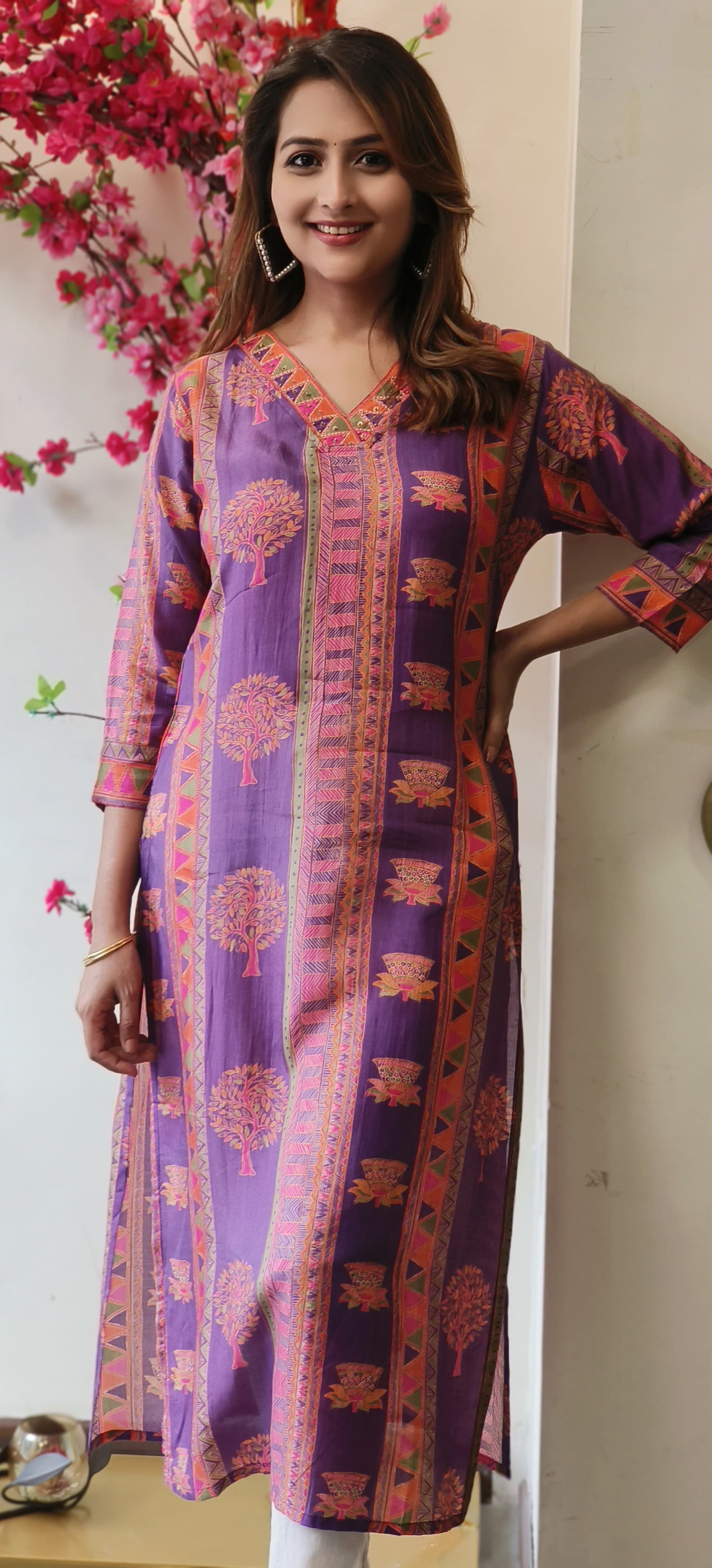 Printed muslin  V neck only kurti-05980-79