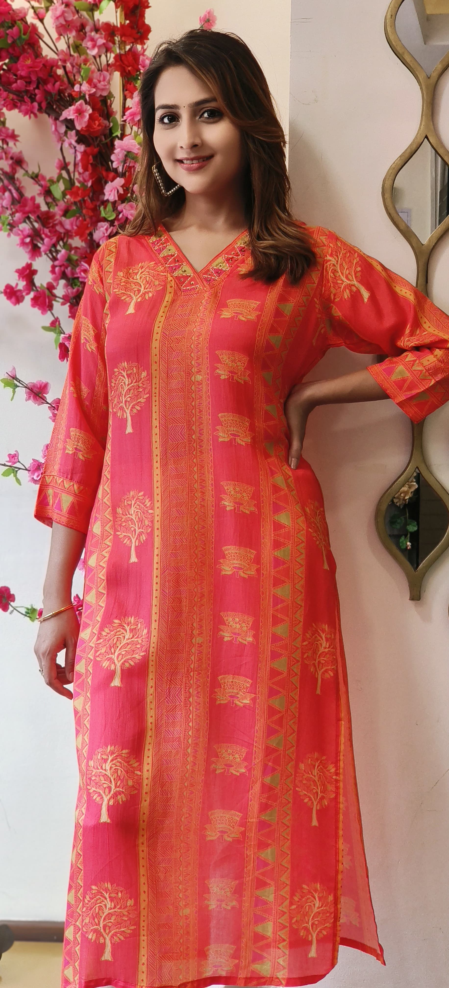 Printed muslin  V neck only kurti-05980-79