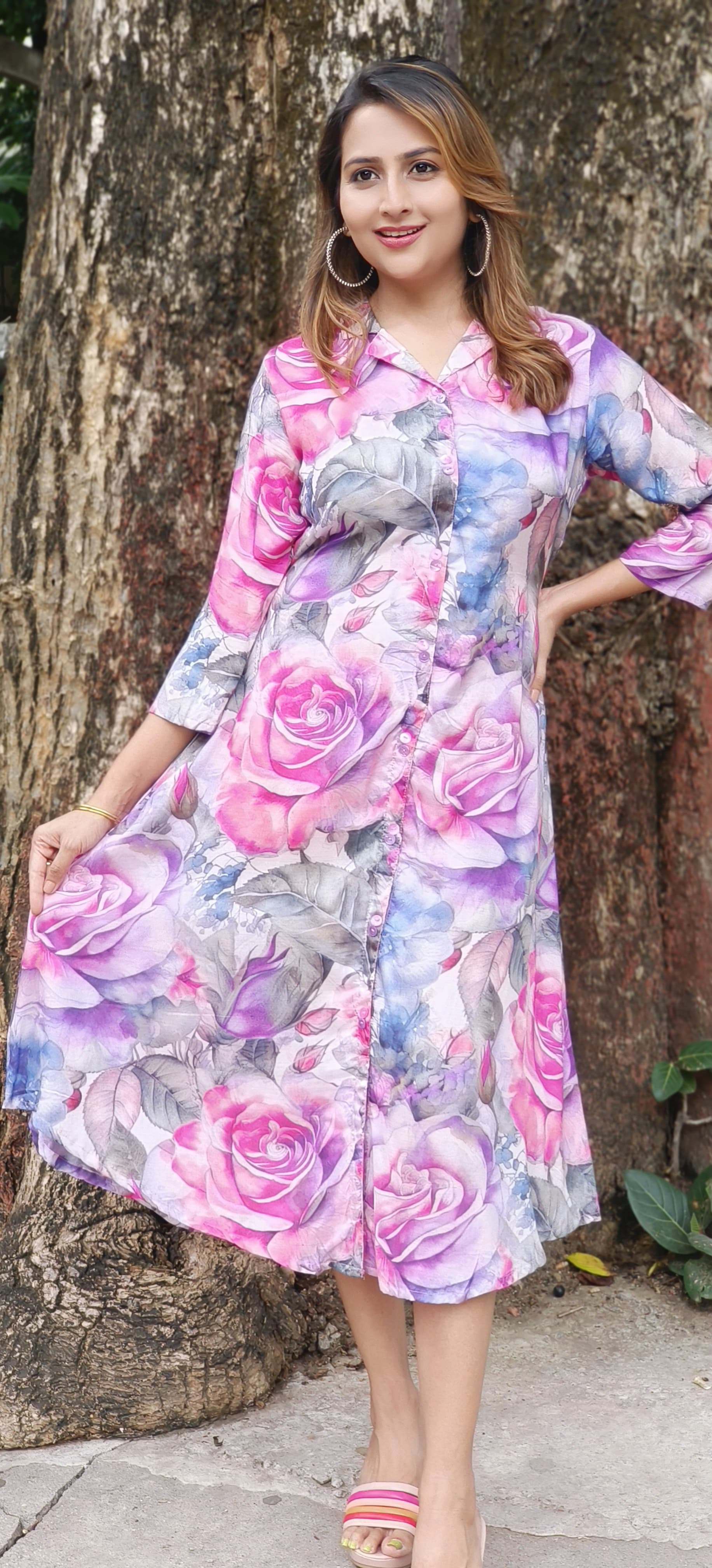 Beautiful muslin floral printed frock -05624