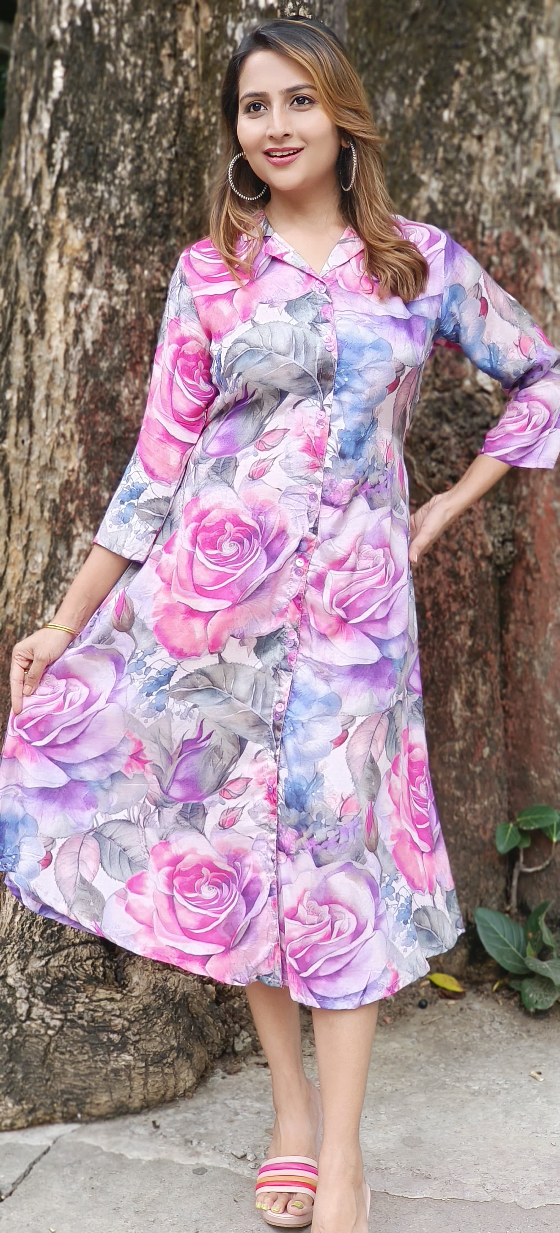 Beautiful muslin floral printed frock -05624