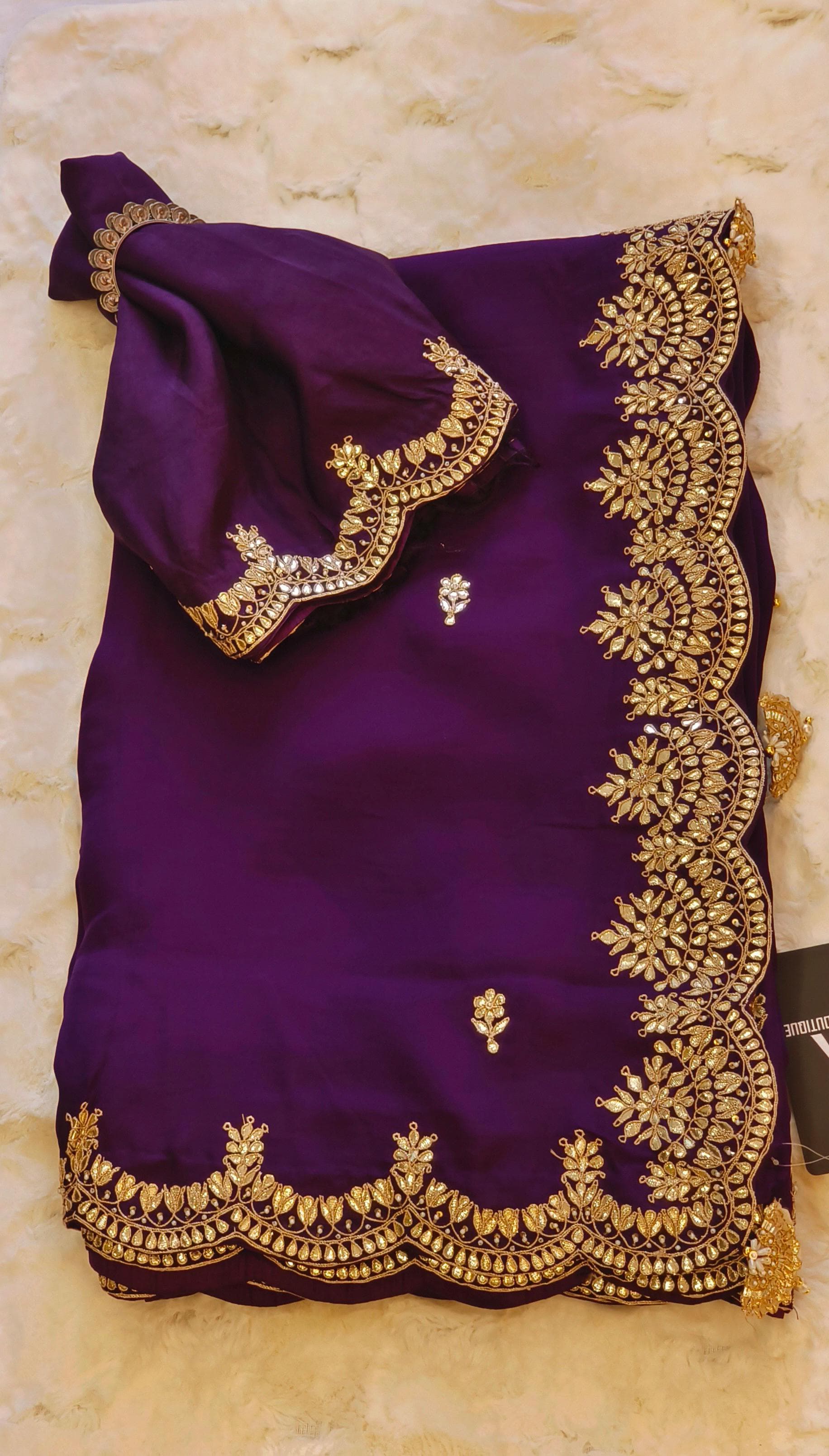 Satin Silk Saree With Heavy Border Gotta Work Unstitched Blouse DRYWASH-06246