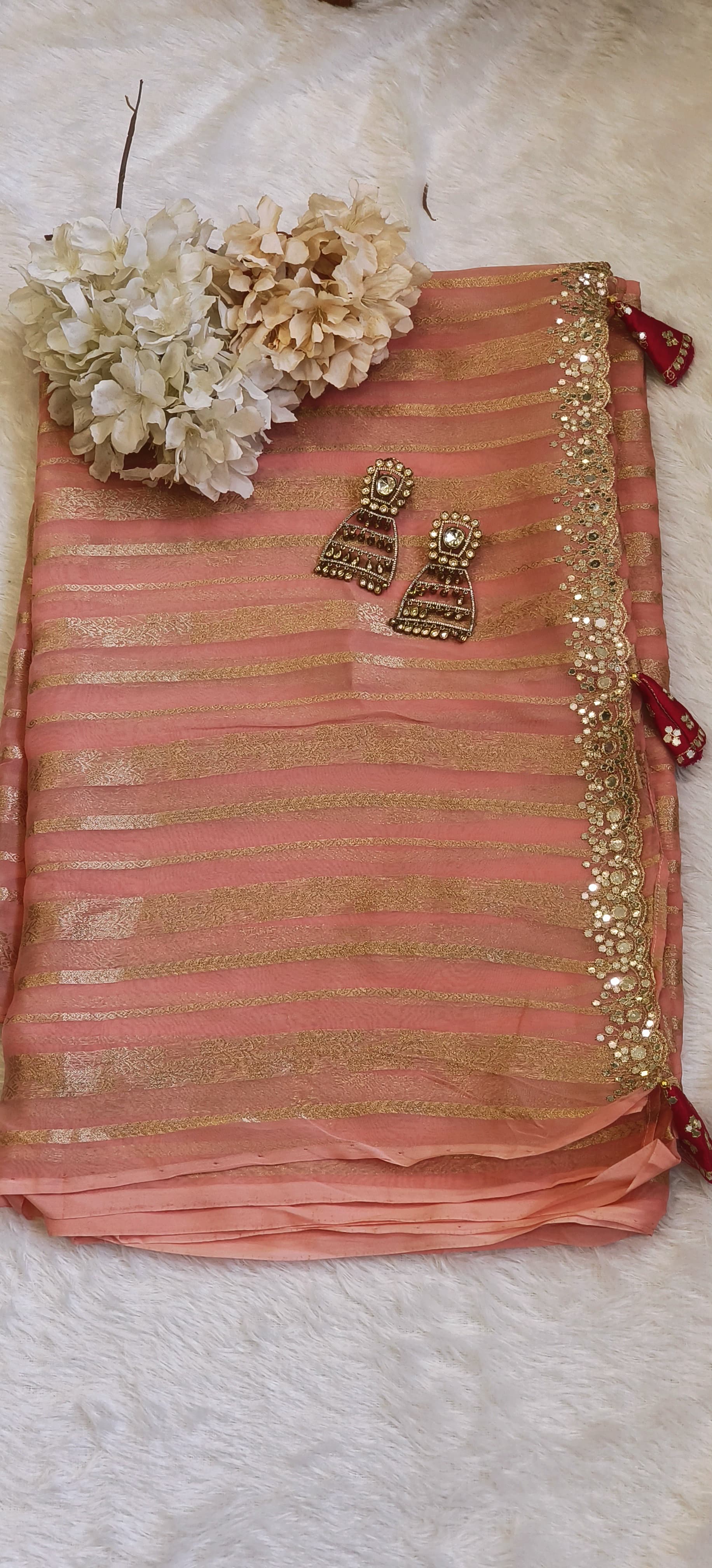 Pure Organza Silk Saree With Gotta Embroidery Stitched Blouse DRYWASH-06302