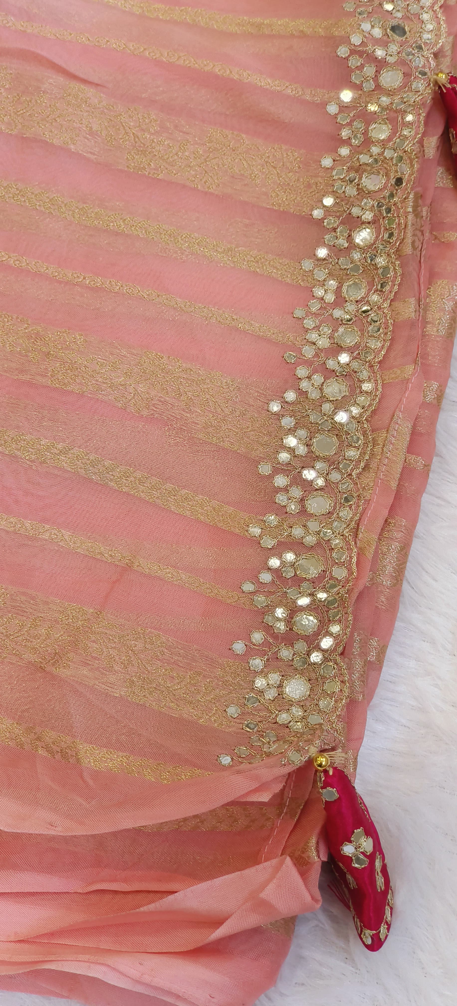 Pure Organza Silk Saree With Gotta Embroidery Stitched Blouse DRYWASH-06302