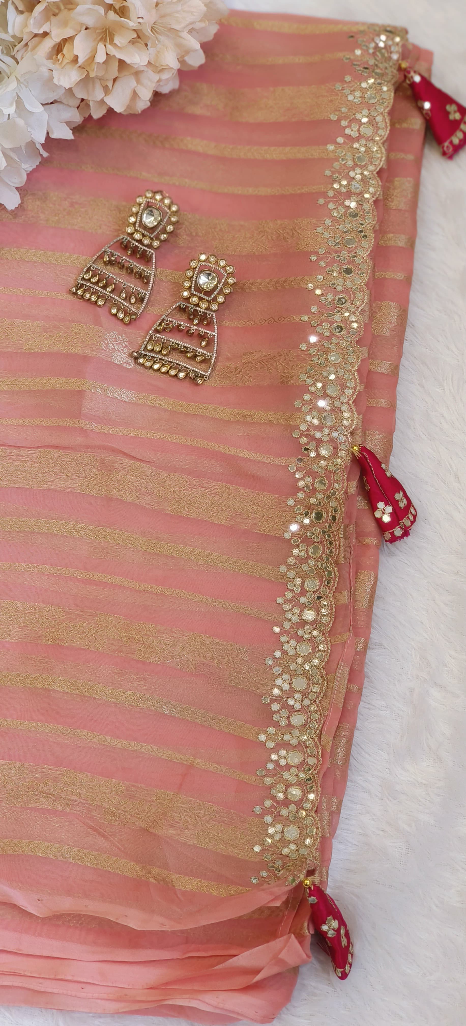 Pure Organza Silk Saree With Gotta Embroidery Stitched Blouse DRYWASH-06302