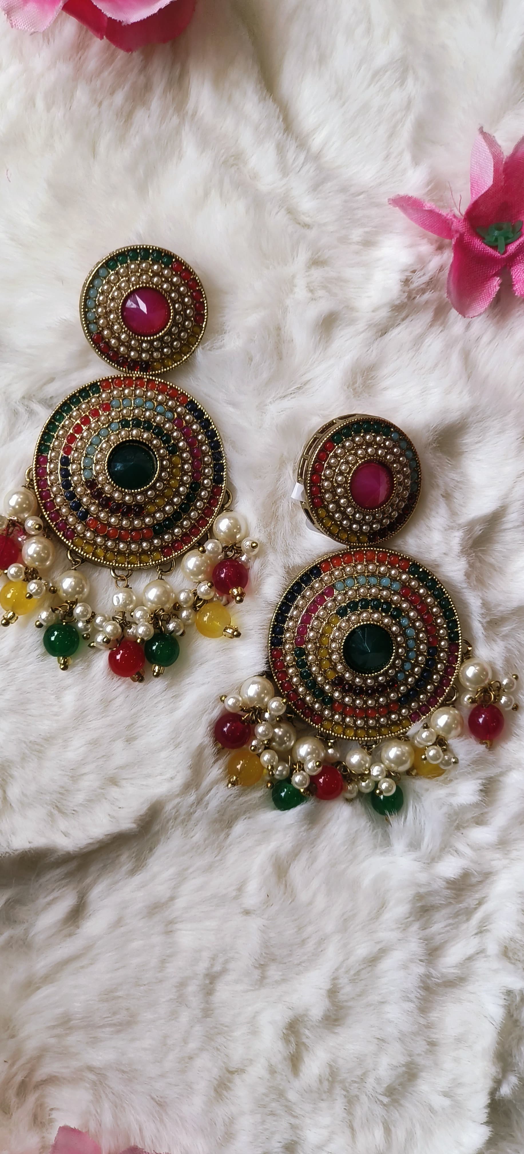 Fancy Pearl Jhumka With Beads-