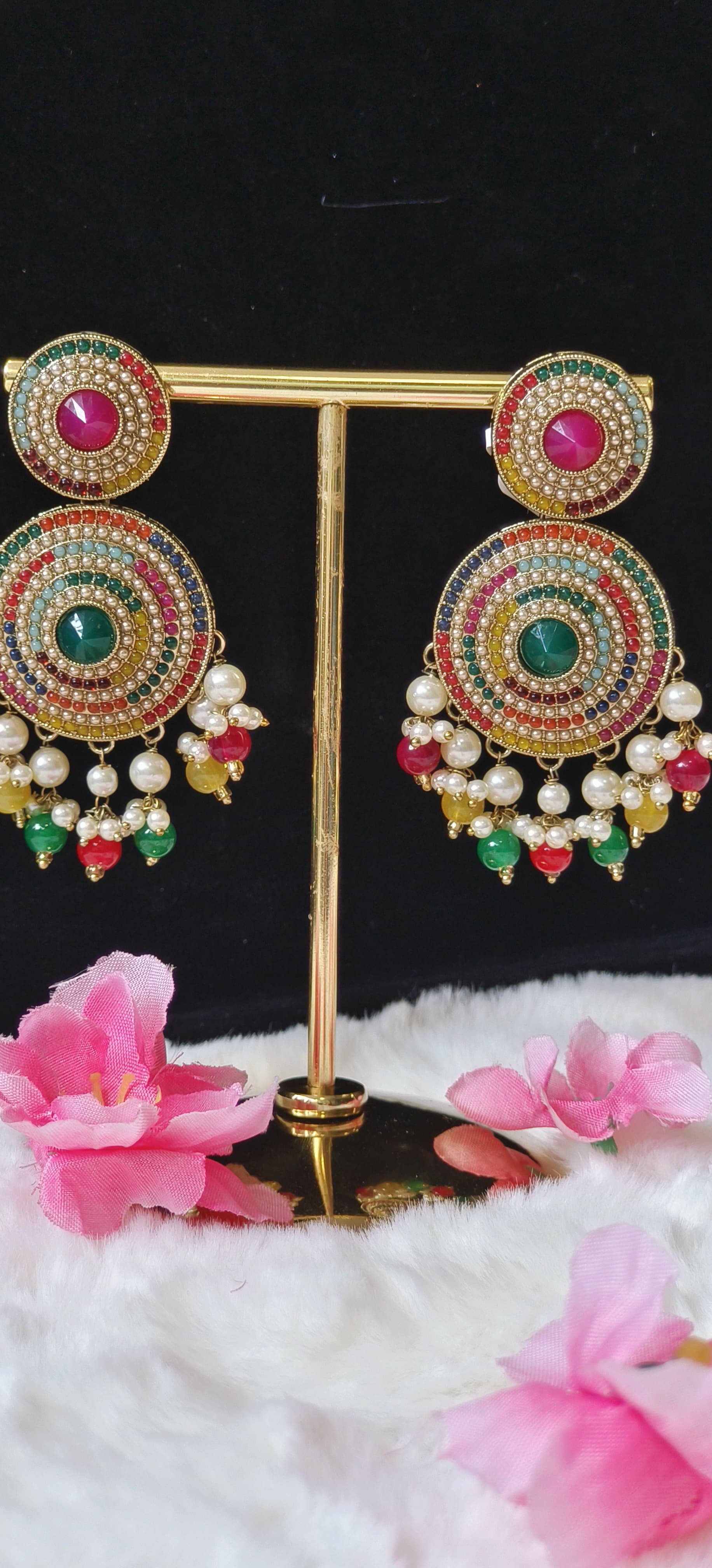 Fancy Pearl Jhumka With Beads-