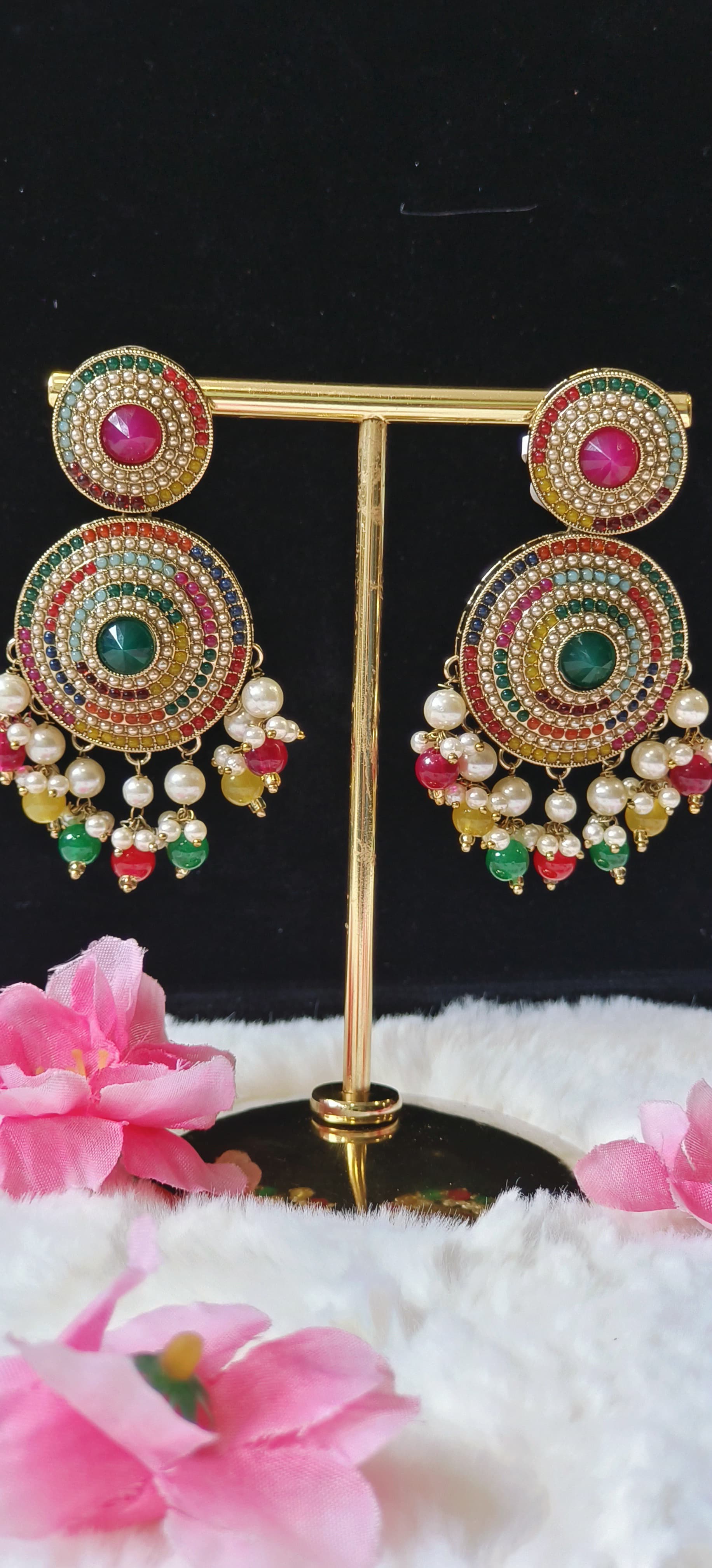 Fancy Pearl Jhumka With Beads-