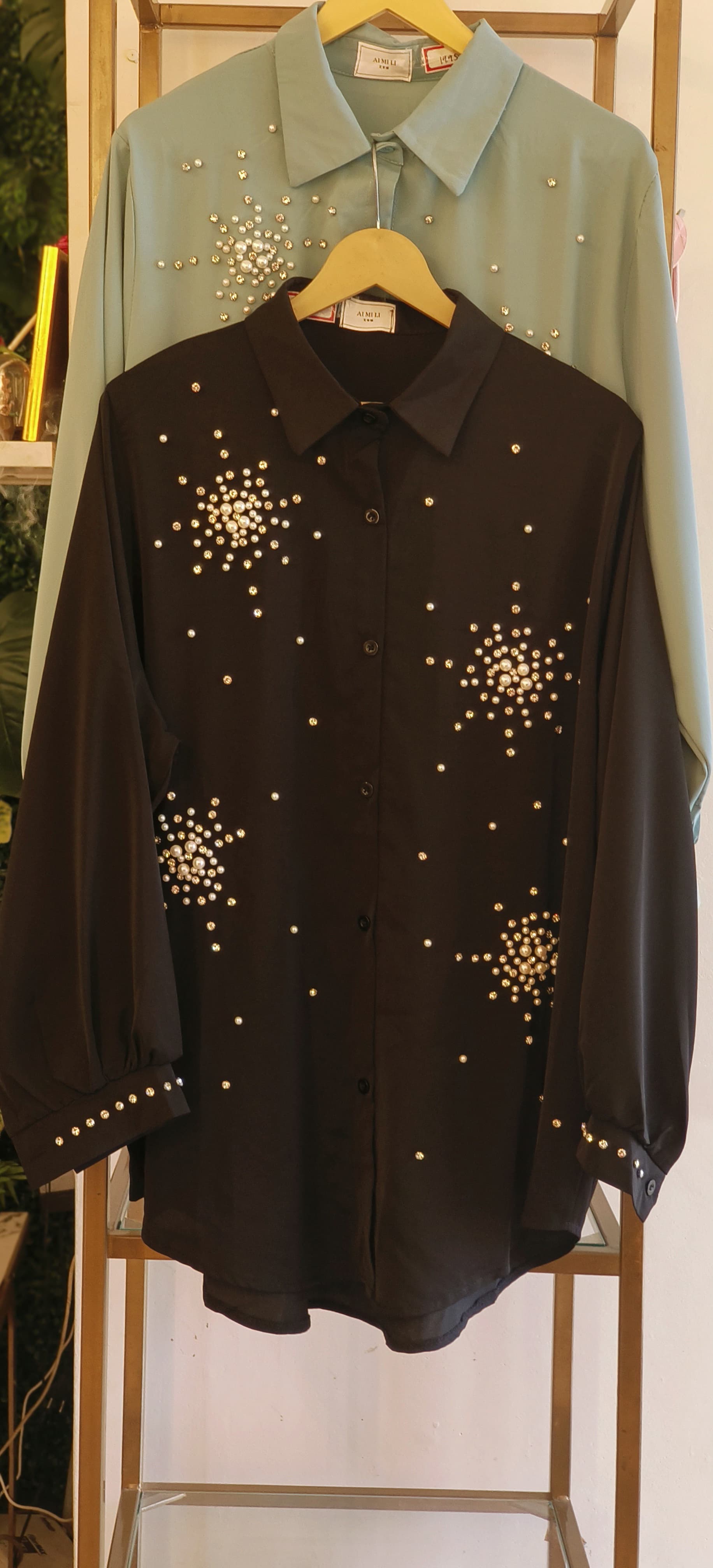 Stylish Oversize Pearl Embroidered Imported Shirt-