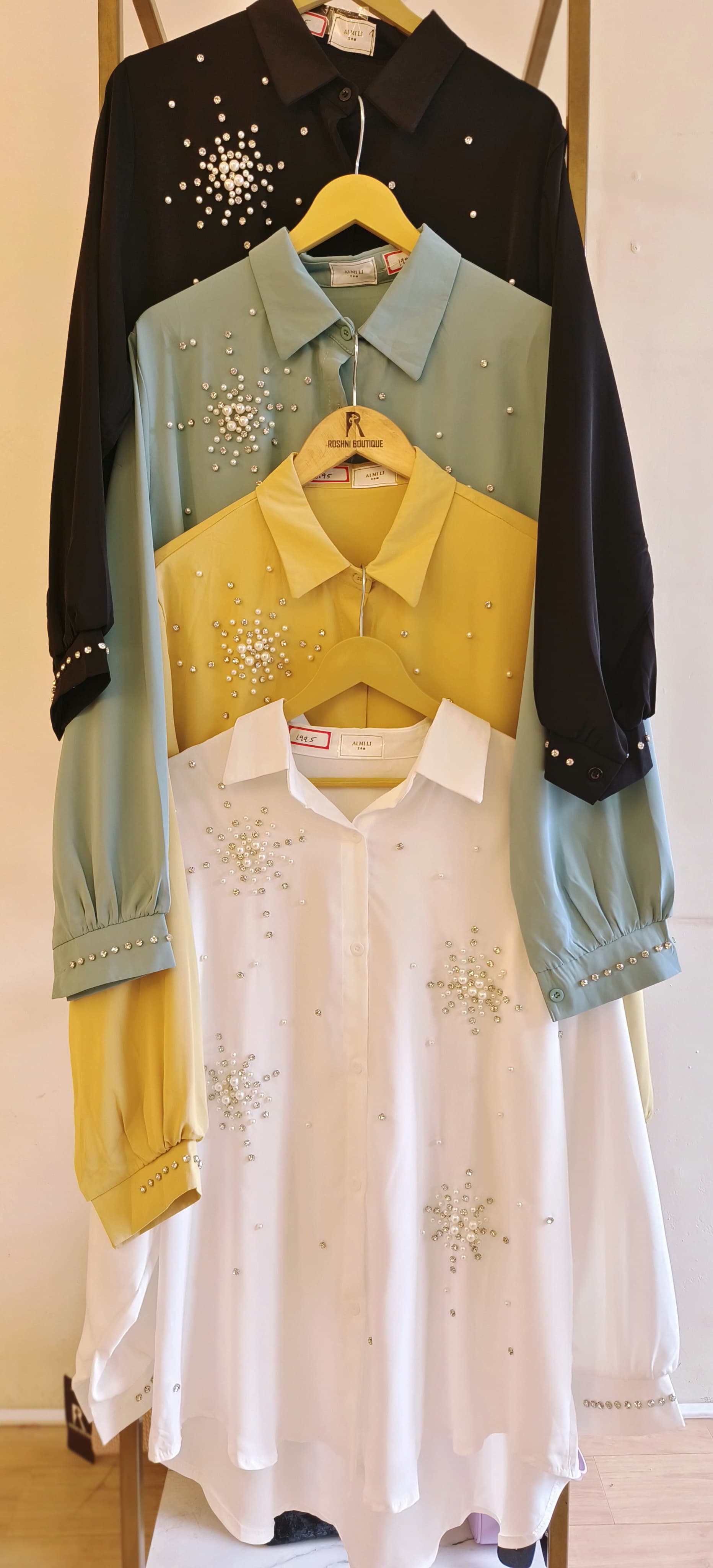 Stylish Oversize Pearl Embroidered Imported Shirt-