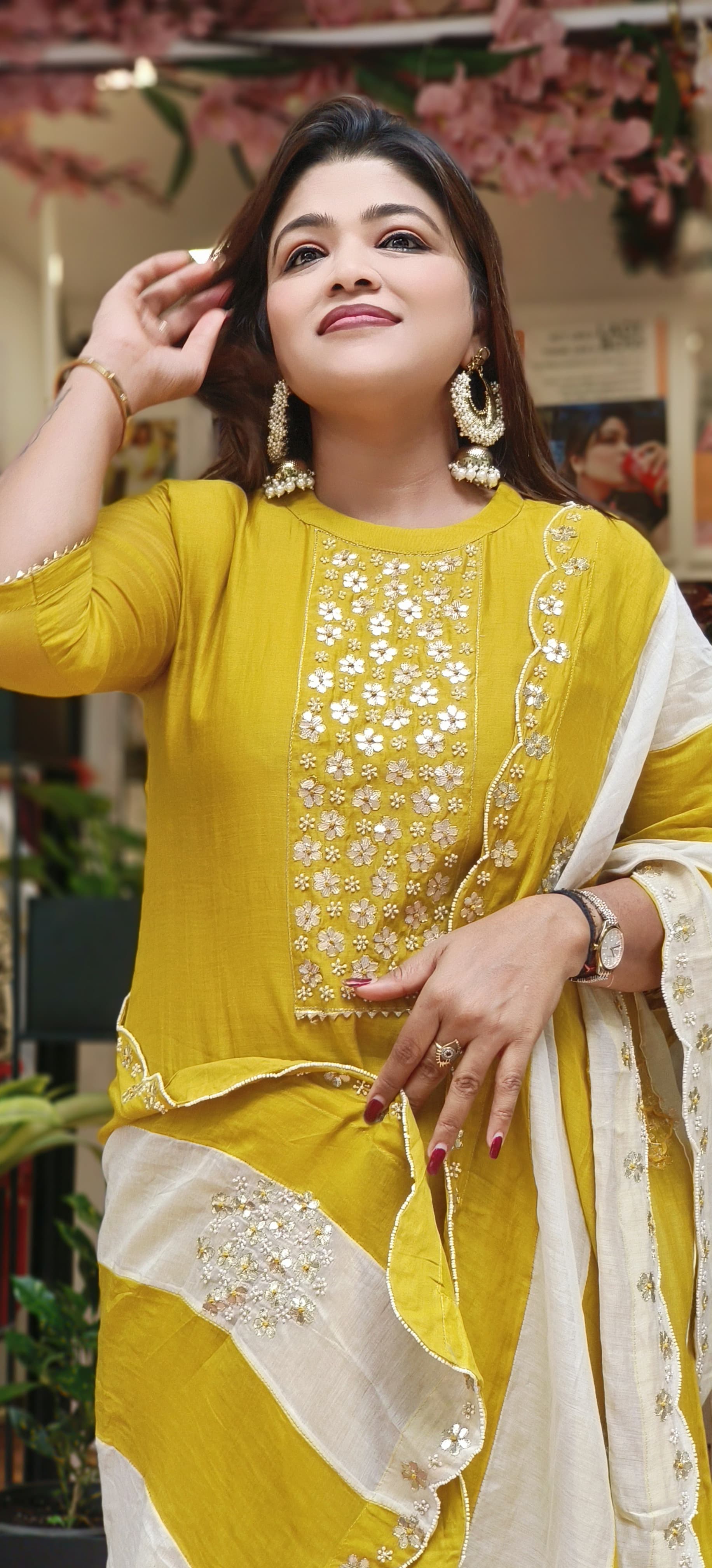 Beautiful Pure Chanderi Pearl Gotta Embroidered Full Suit with Embroidered scalap Dupatta