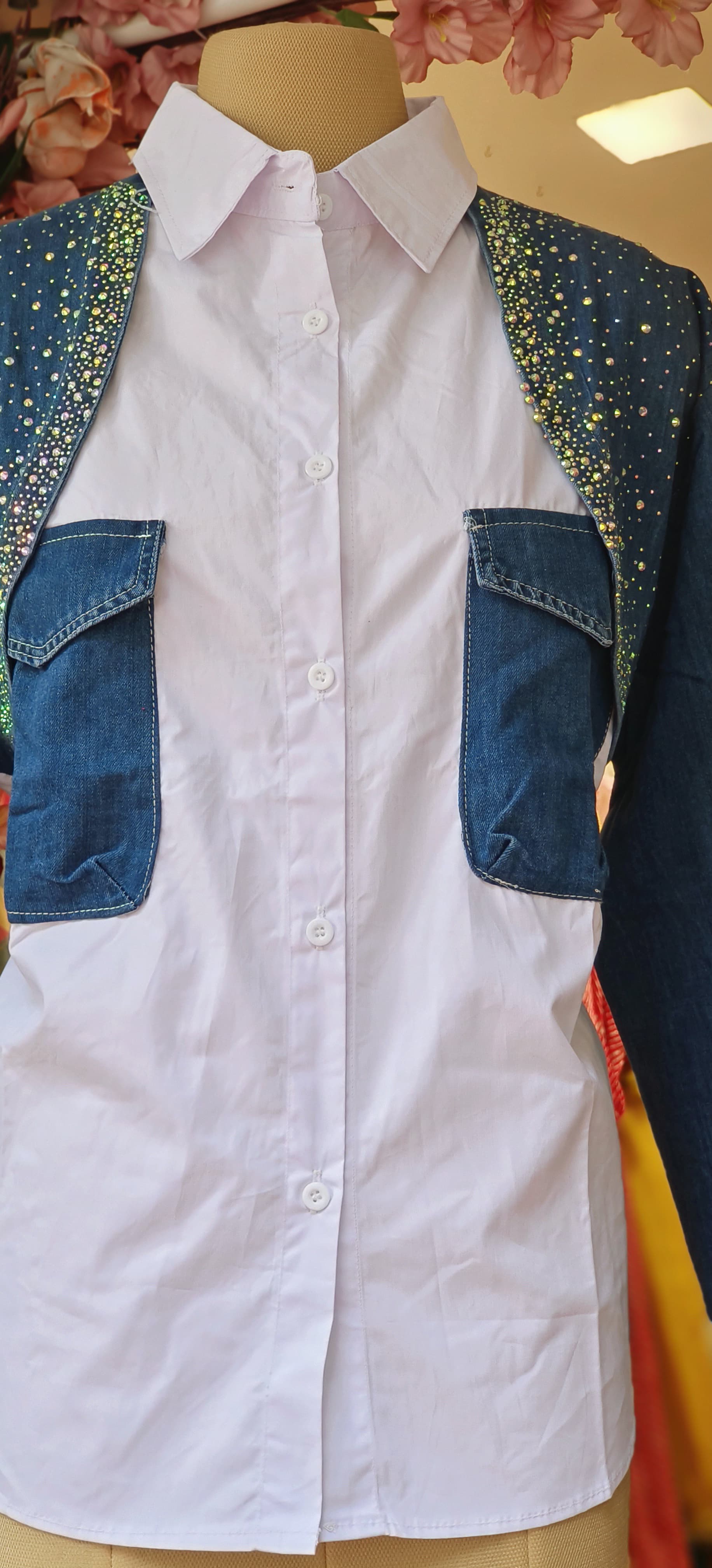 Denim Imported stylish stone Embroidered western Collar Shirt