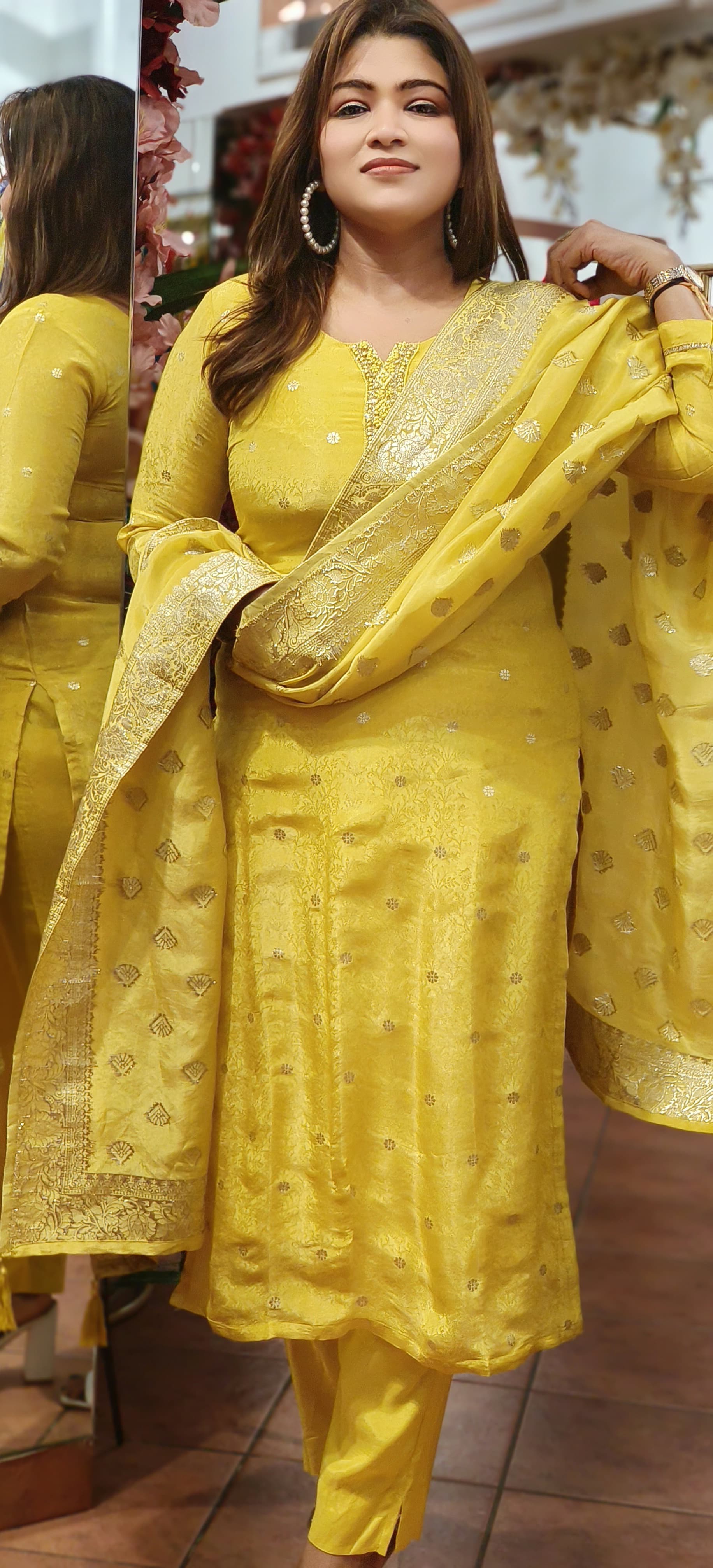 Party Wear Beautiful Silk Yellow Full Suit Set-06556 Lean Fit