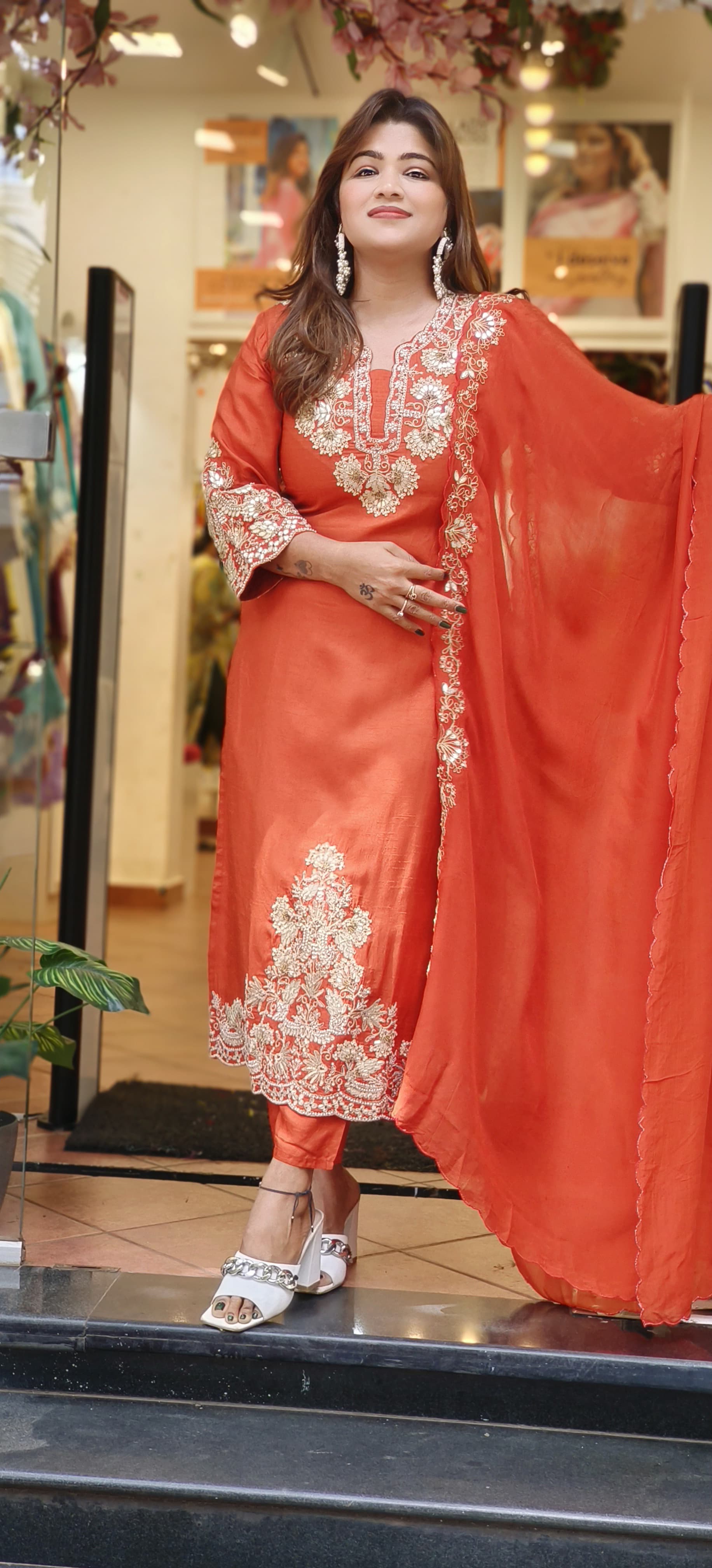 Beautiful Silk Gota Work Full Suit With Soft Organza Dupatta-06602-03