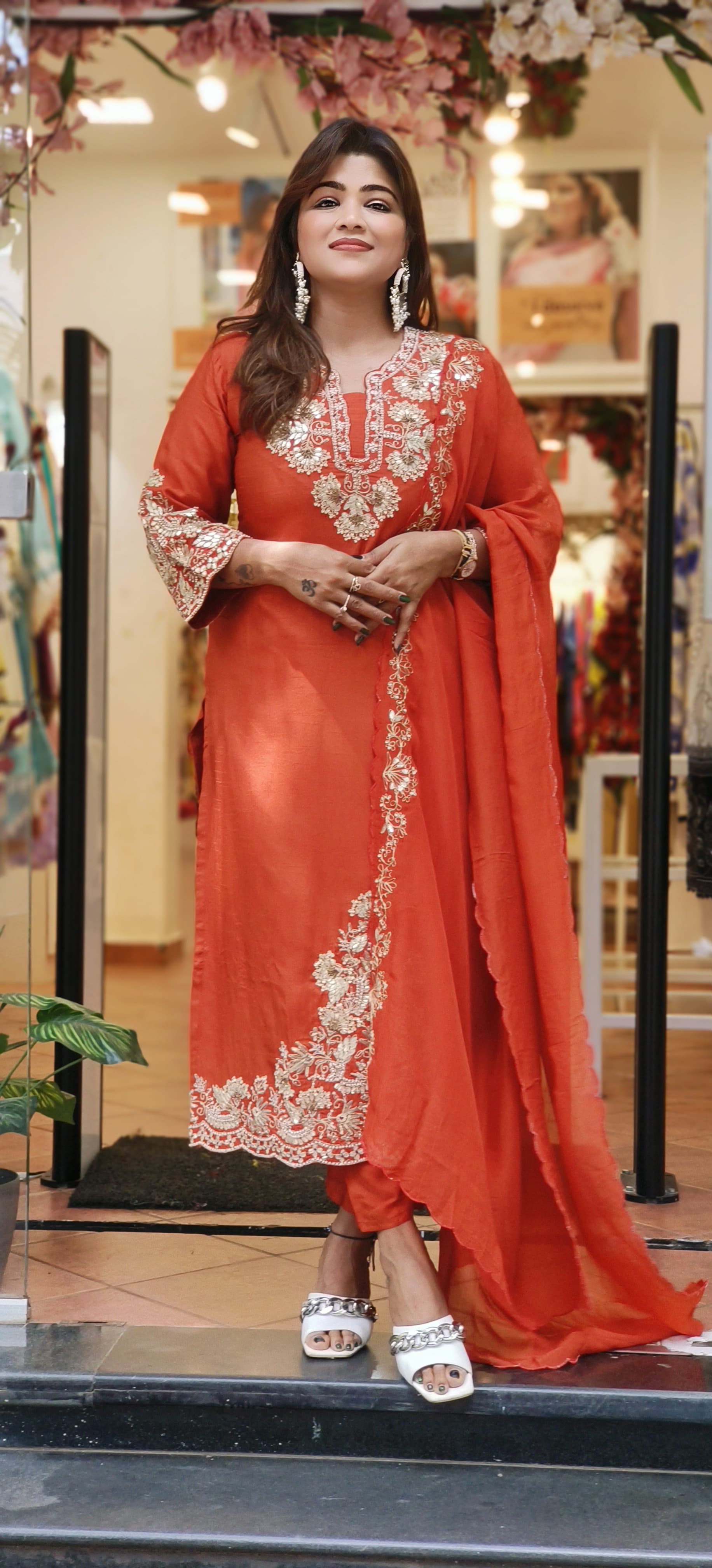 Beautiful Silk Gota Work Full Suit With Soft Organza Dupatta-06602-03