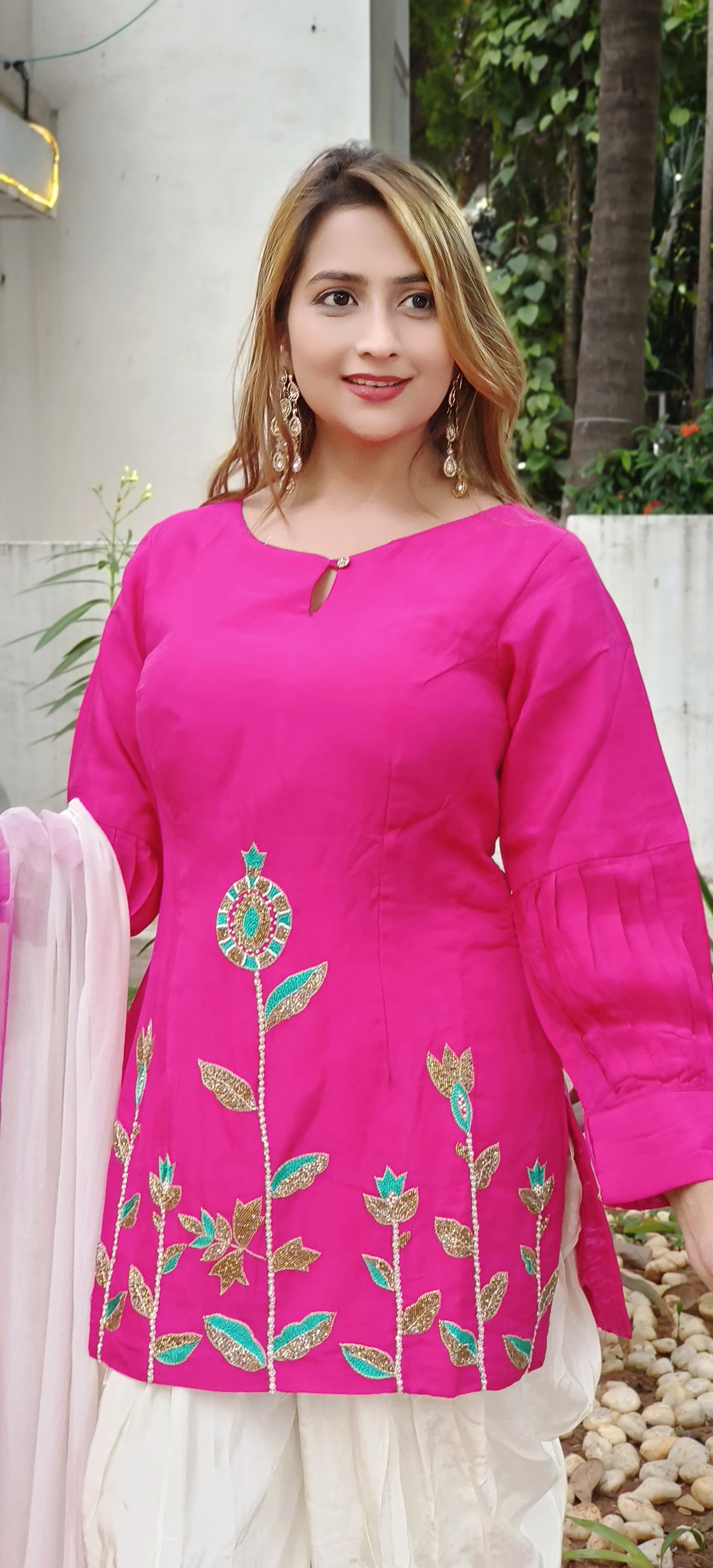 Short Kurta With Patiyala Pant With Shaded Dupatta DRYWASH