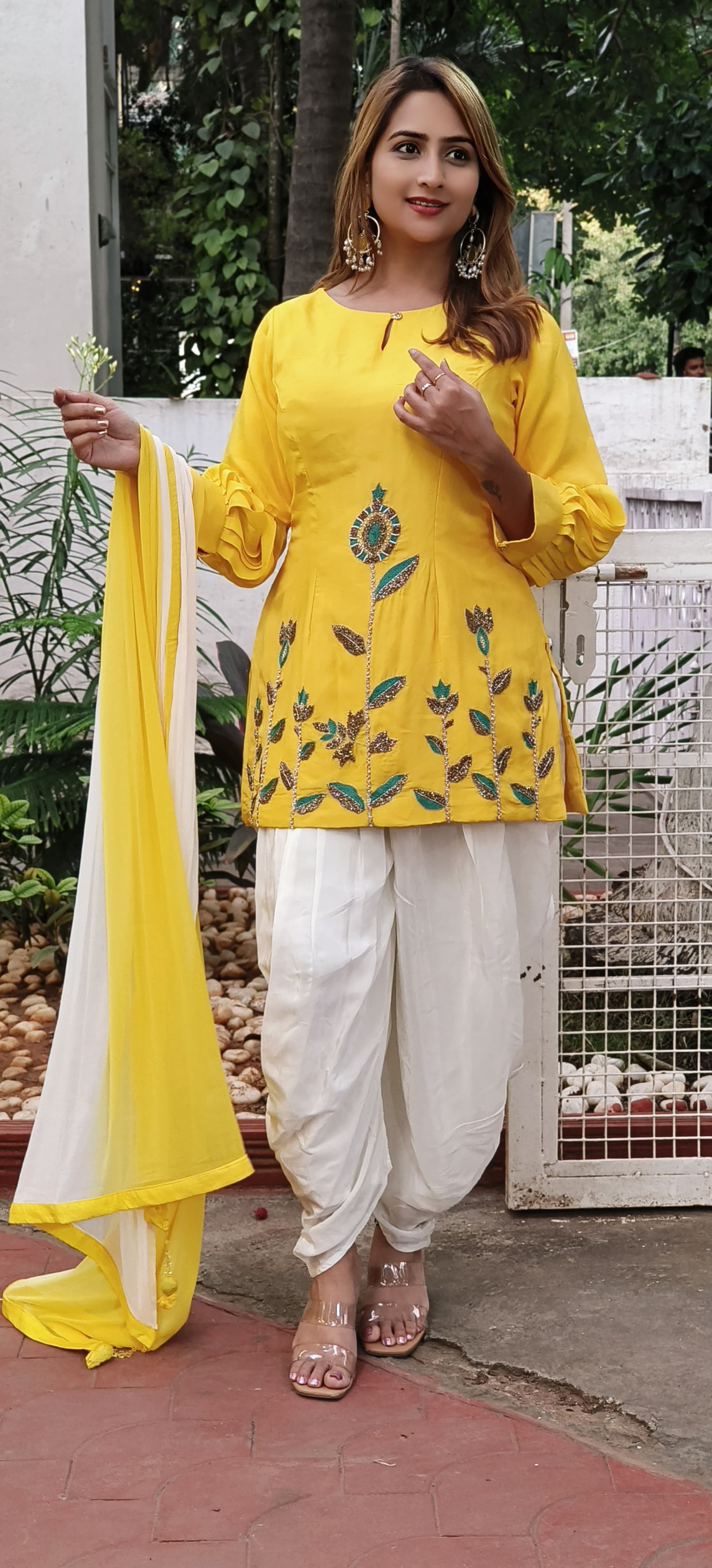 Short Kurta With Patiyala Pant With Shaded Dupatta DRYWASH