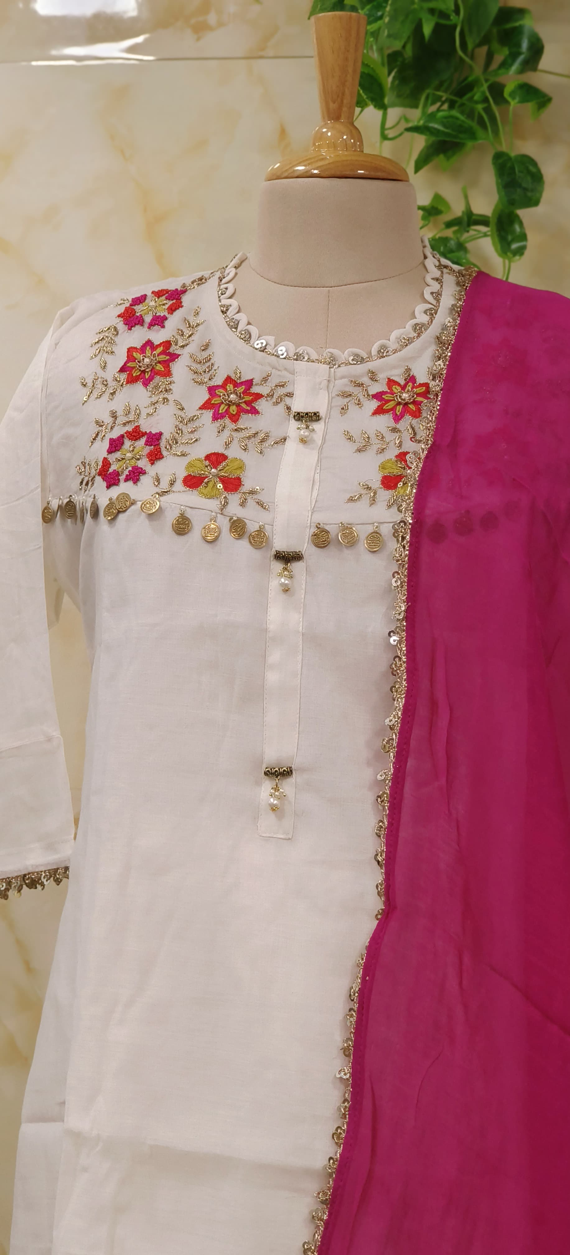 Beautiful Mul Chanderi Embroidered Full Suit Set