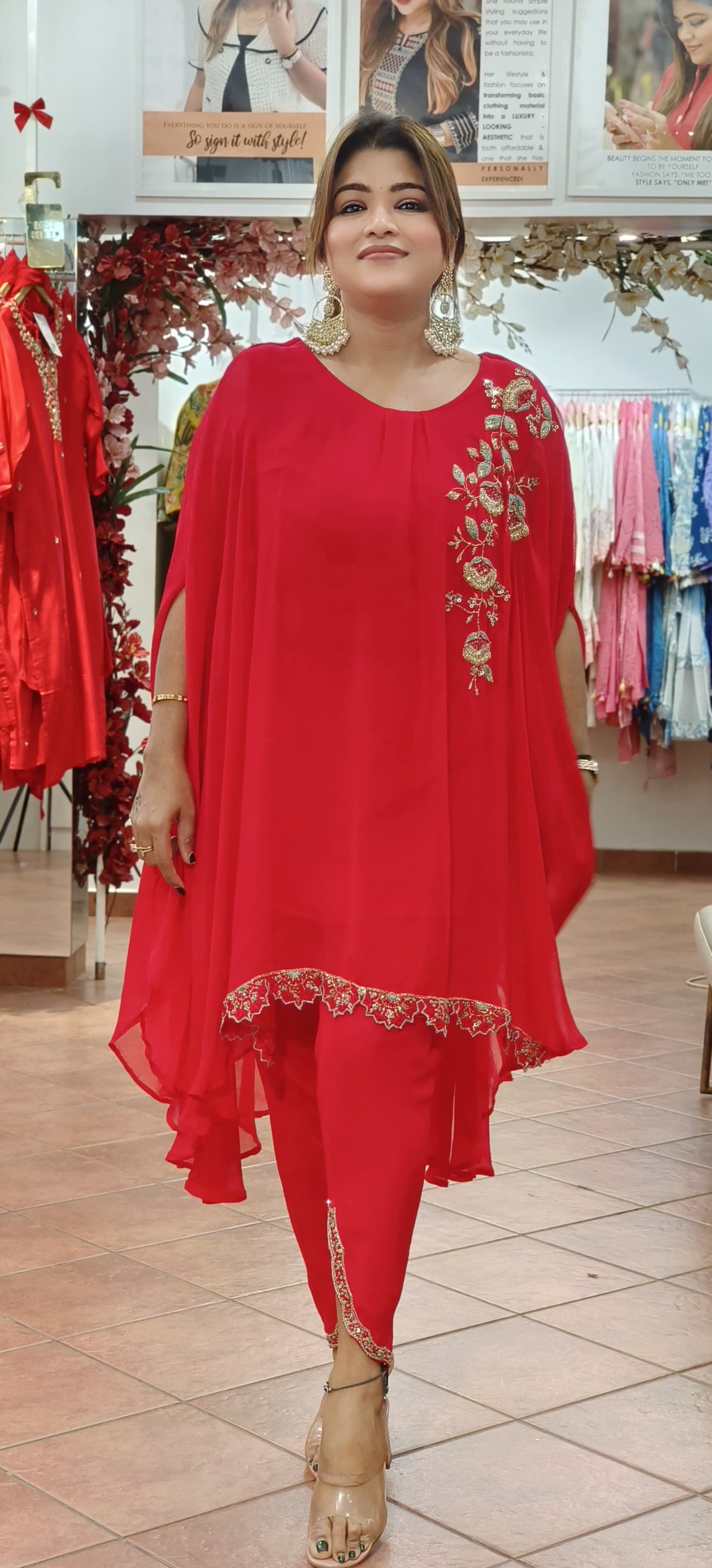 Stylish Indo Western Cape Style embroidery Co-Ord set  with Tulip Pant   DRYWASH-06692