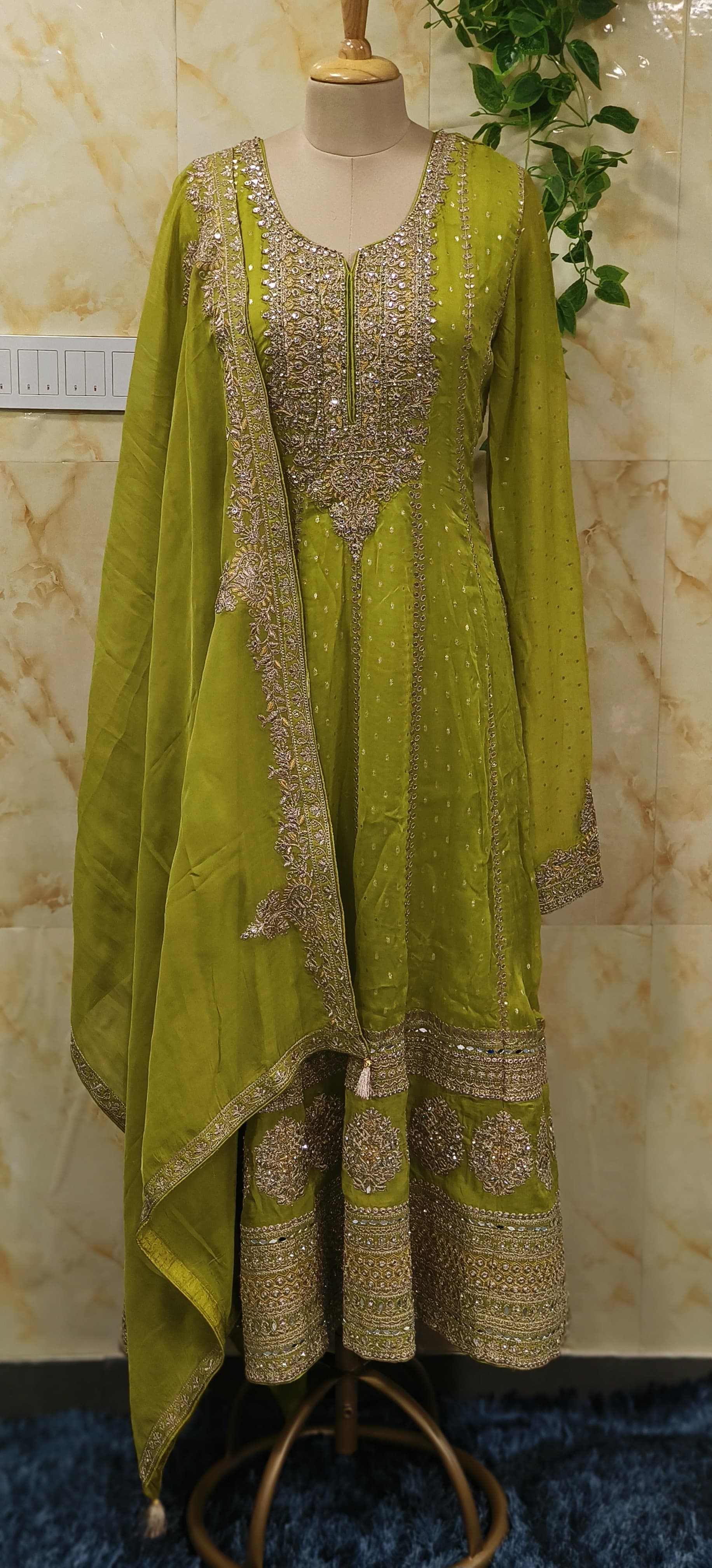 Heavy Designer organza Anarkali with Dupatta And Chudipant-06782