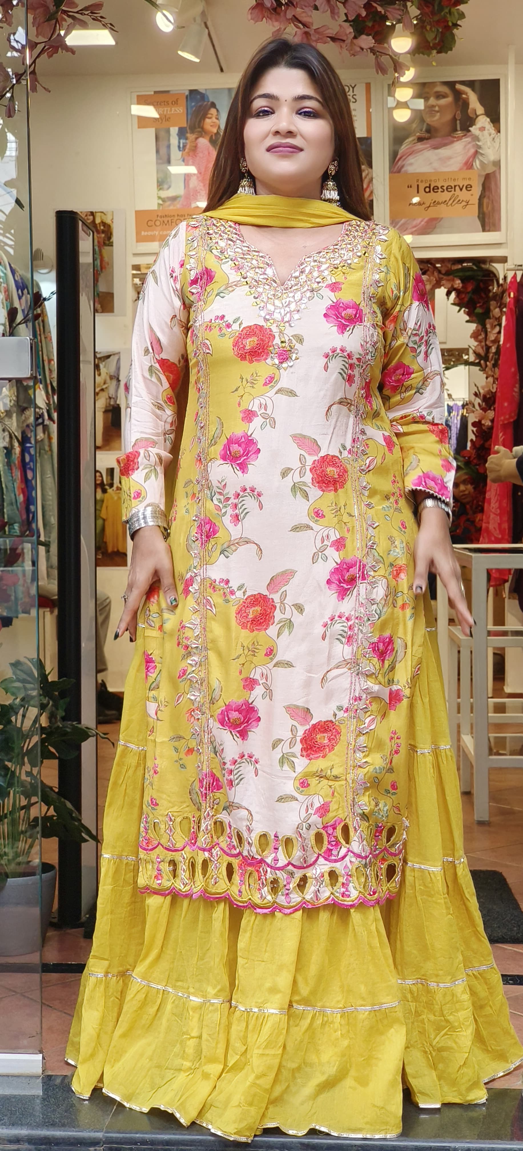 Beautiful Soft Muslin Gotta Patti Work  Double Layer Gown With Dupatta-07270