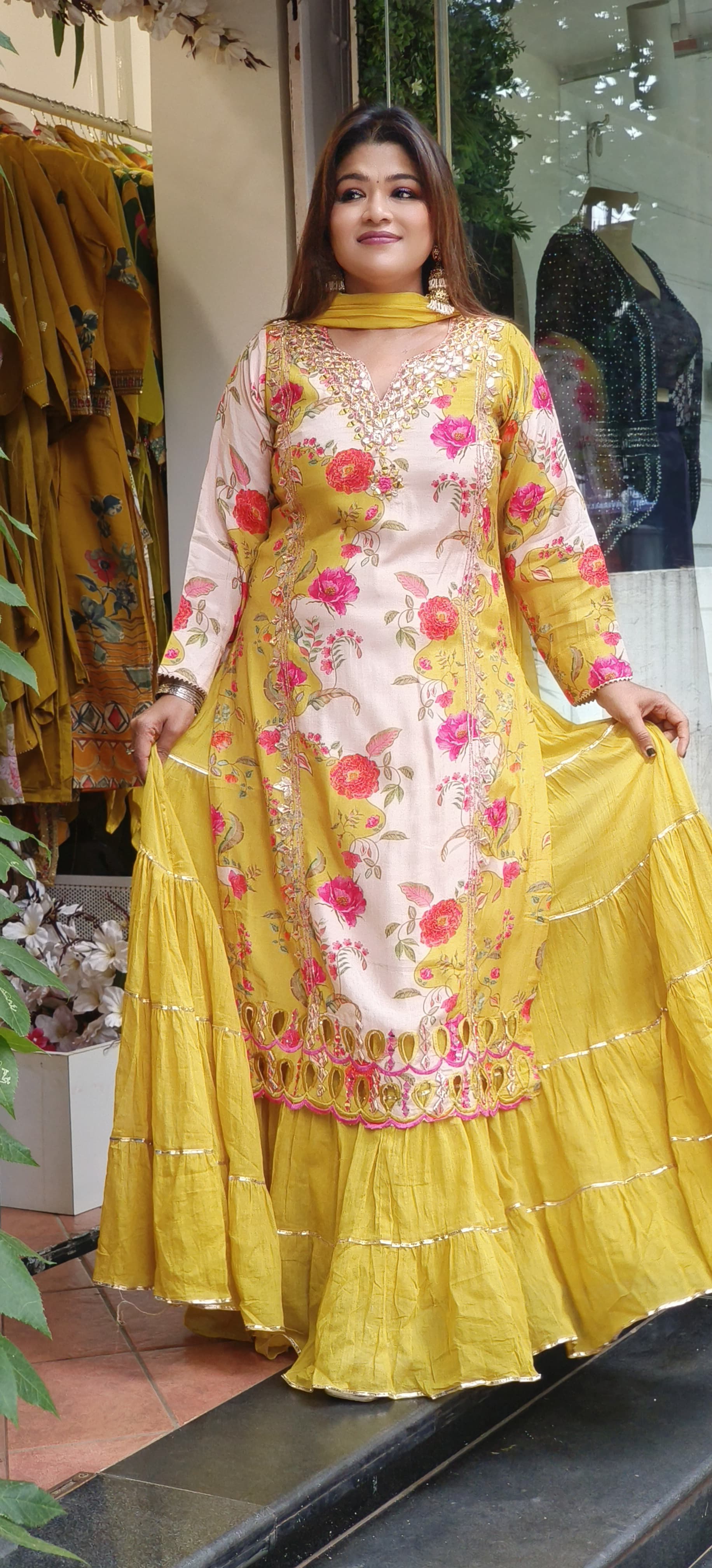 Beautiful Soft Muslin Gotta Patti Work  Double Layer Gown With Dupatta-07270