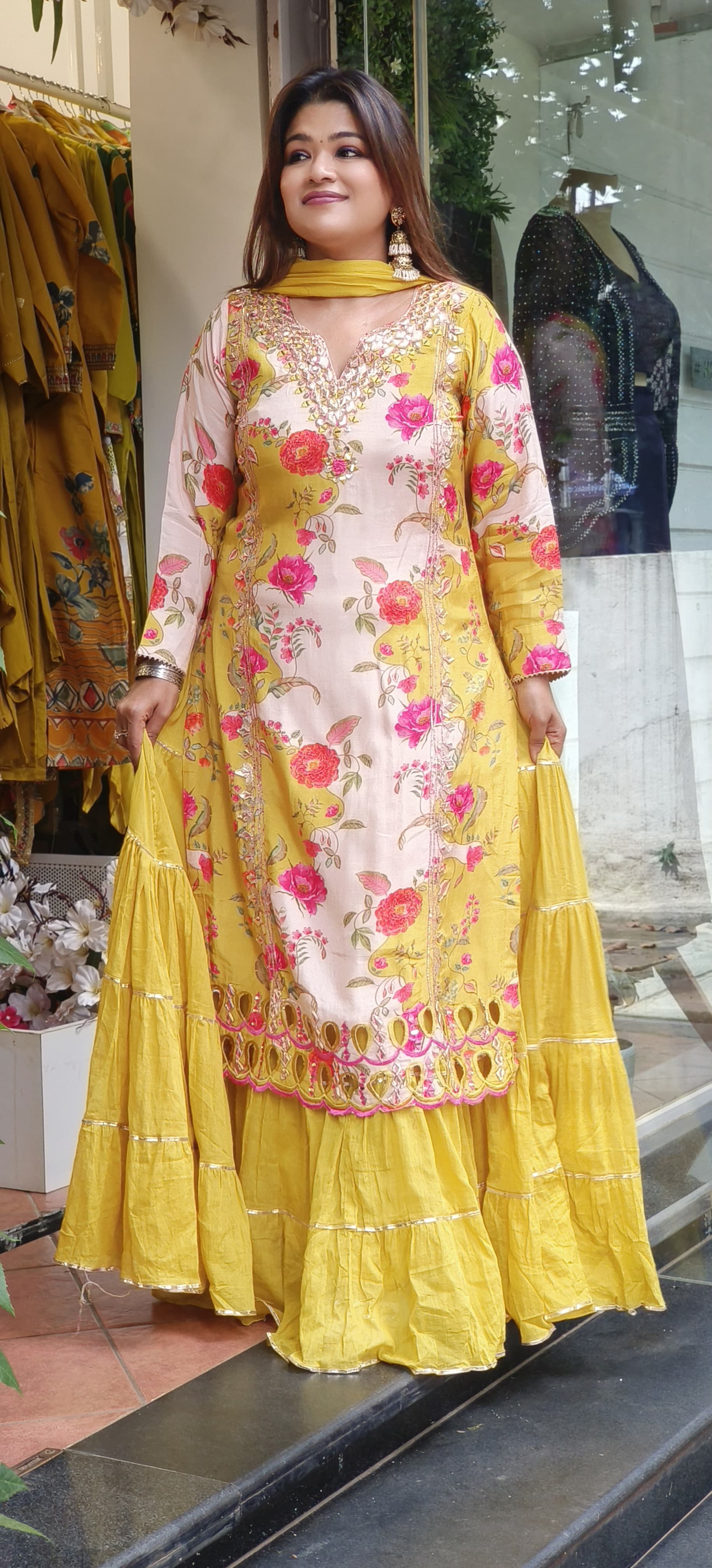 Beautiful Soft Muslin Gotta Patti Work  Double Layer Gown With Dupatta-07270