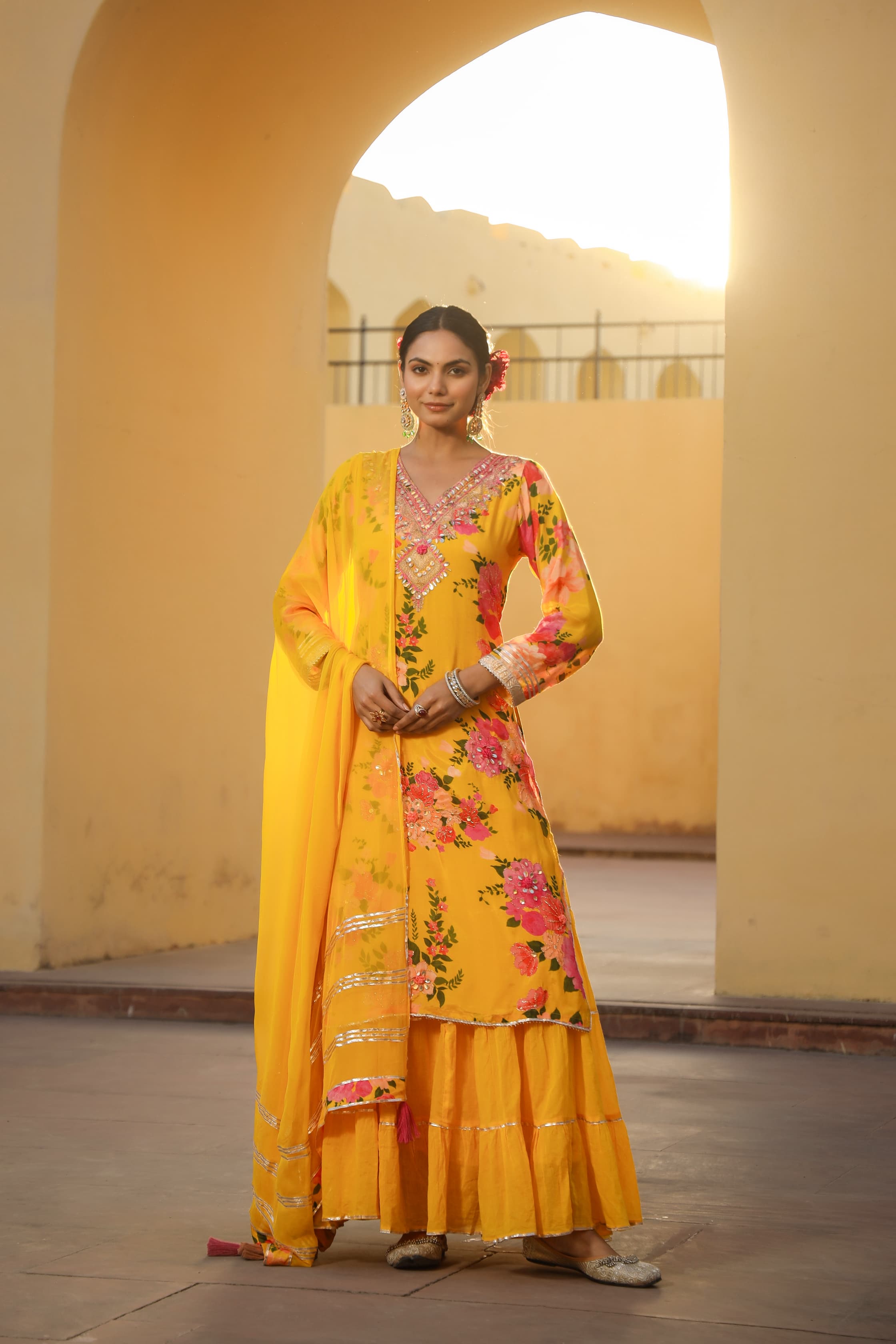 Beautiful Soft Muslin Gotta Patti Work  Double Layer Gown With Dupatta-07270