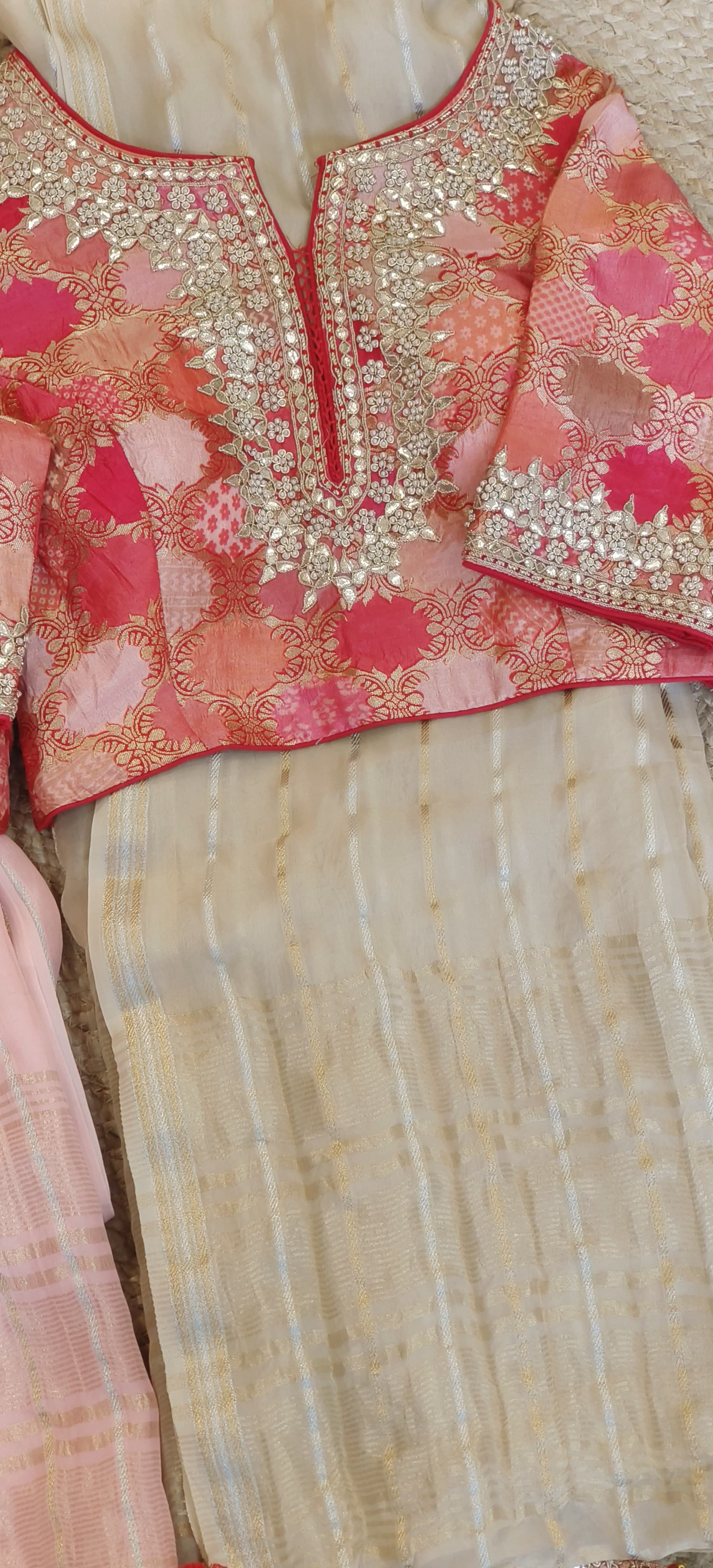 Organza Saree With Brocade Stitched Blouse DRYWASH-