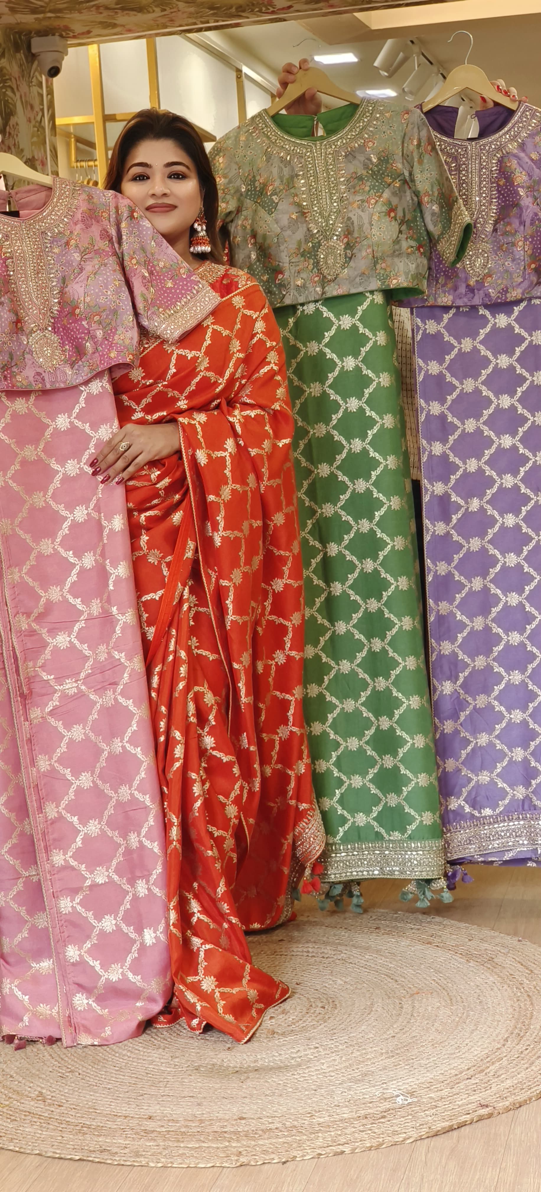 Pure Silk Saree With Embroidery Stitched Floral Print Blouse DRYWASH-