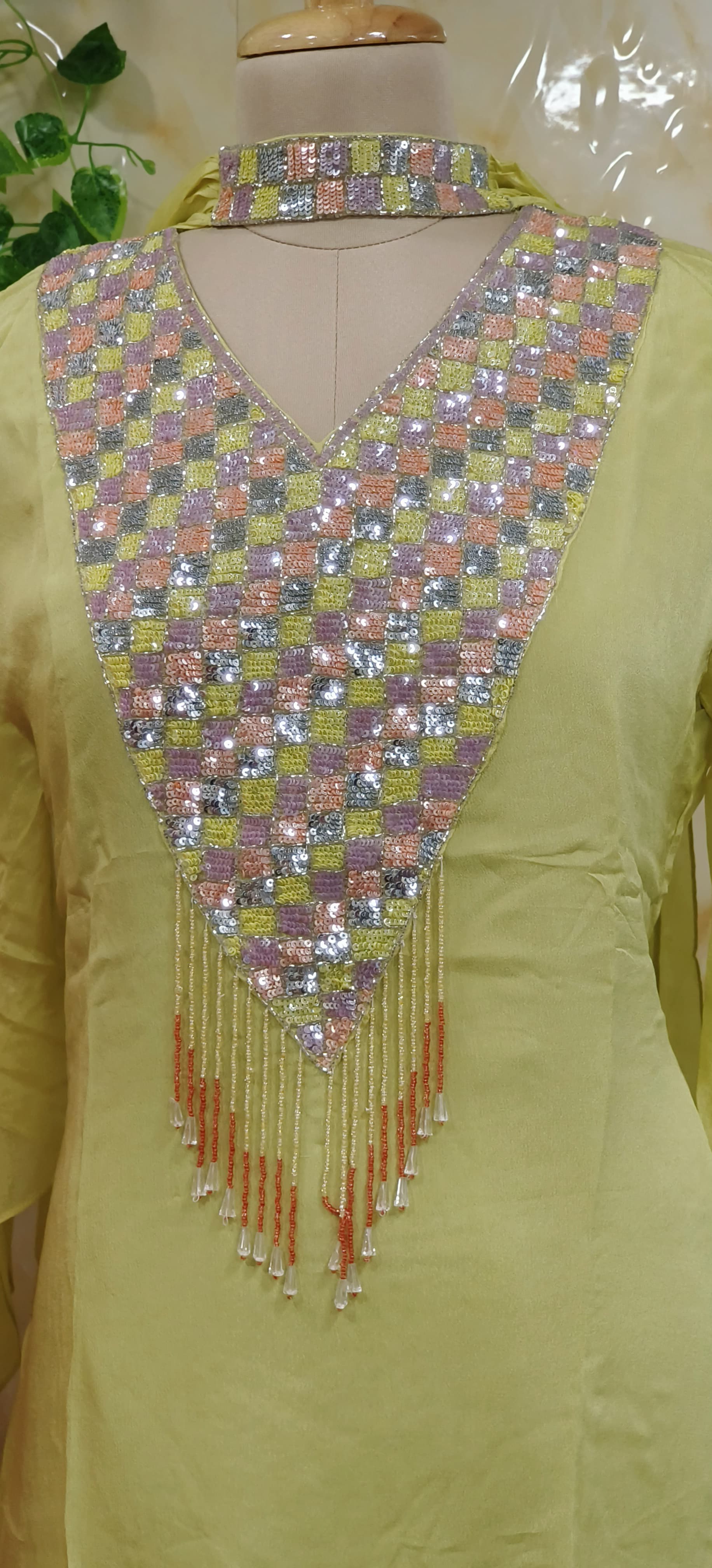 Peach Elegance Sequined Kaftan Sharara Set with Bell Sleeves - Designer Party Wear Collection Party Wear -07445  DRYWASH