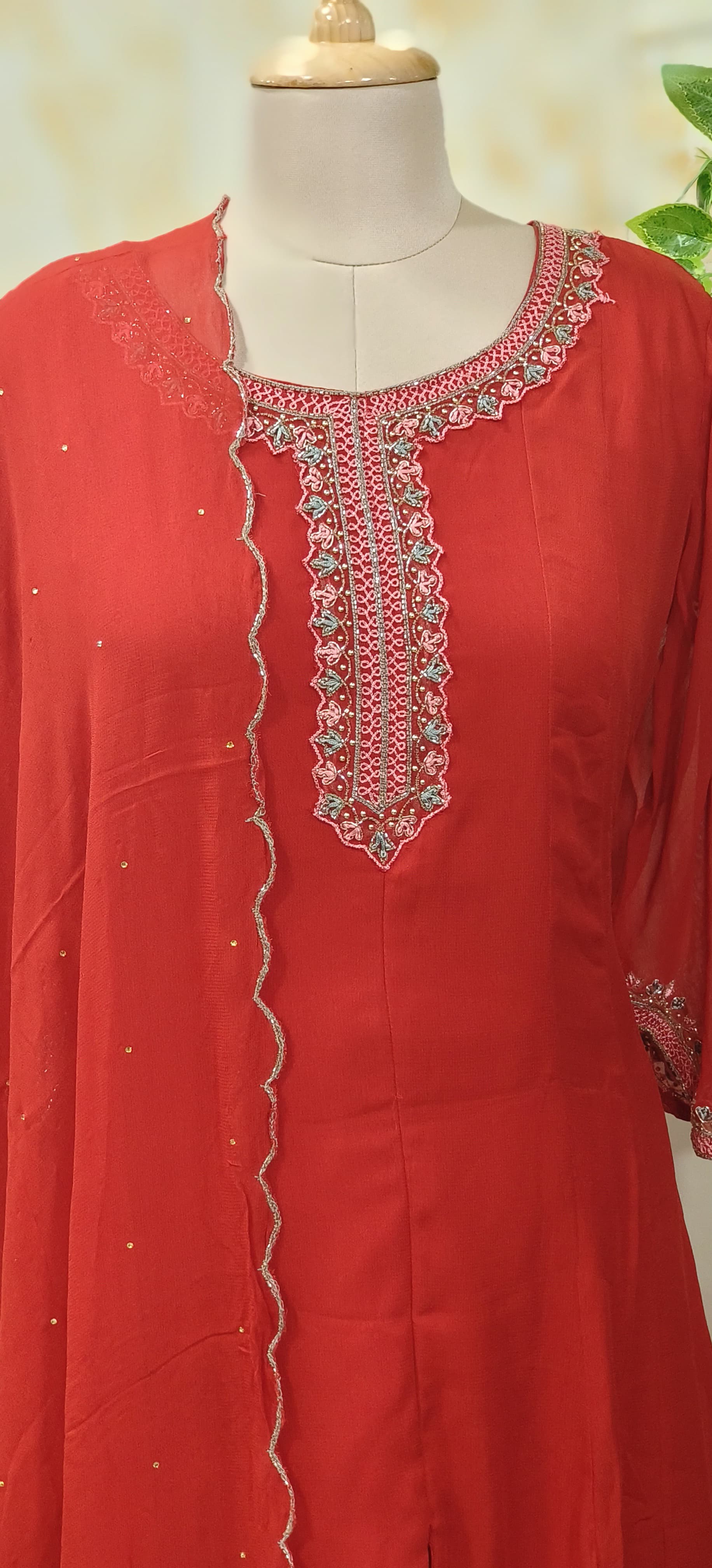 Beautiful Embroidery Anarkali With Front Slit Dupatta And Bottom DRYWASH-05596-06405