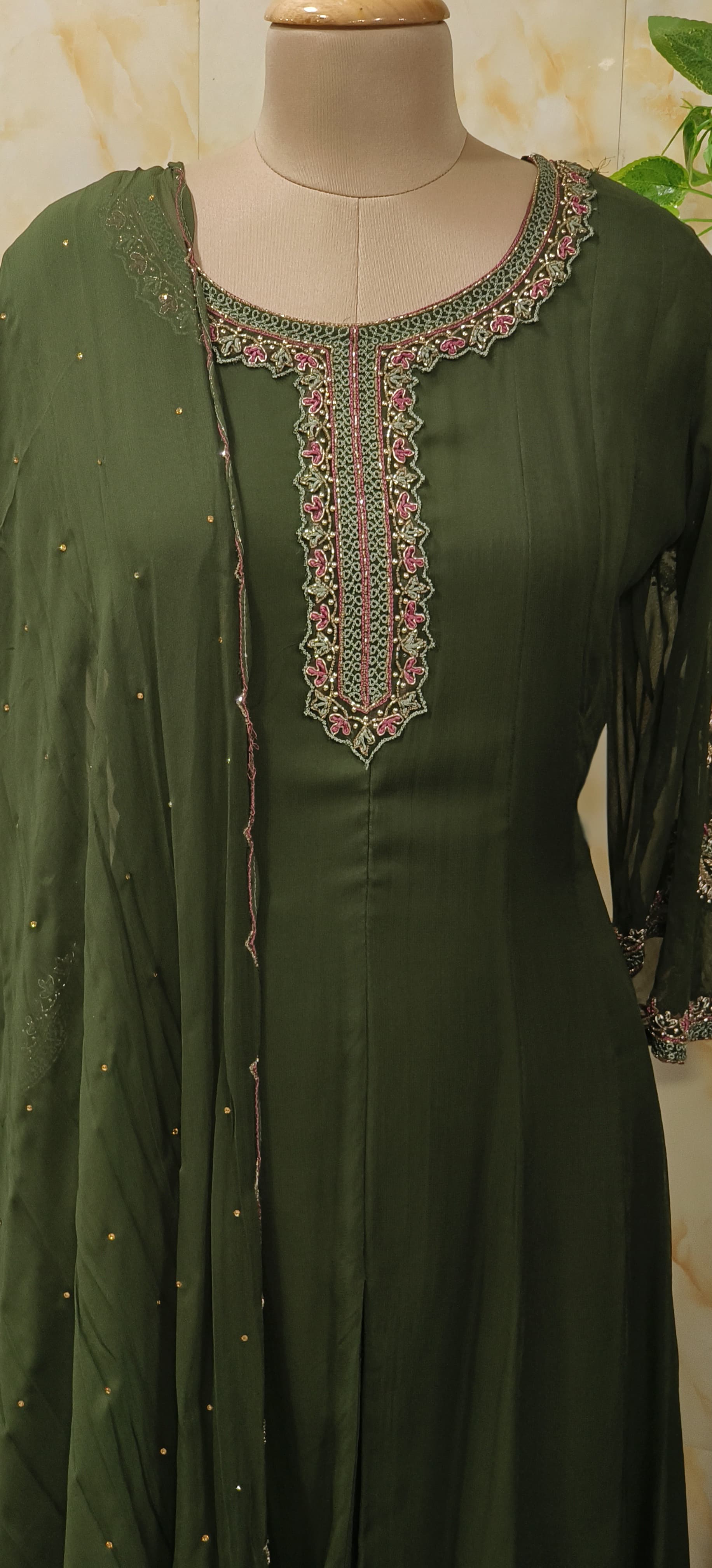 Beautiful Embroidery Anarkali With Front Slit Dupatta And Bottom DRYWASH-05596-06405