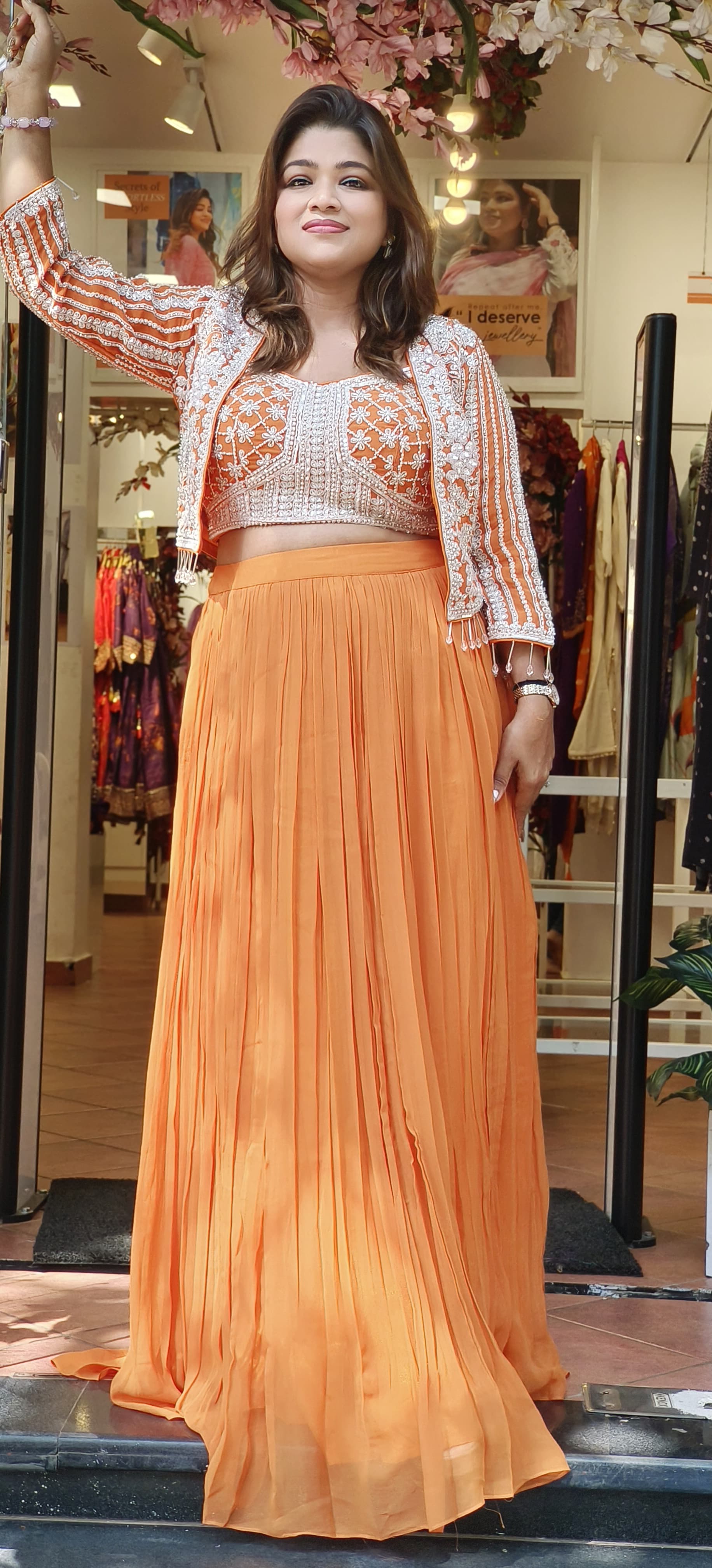 Beautiful cropped embroidered top and a long flowy skirt With Heavy Embroidery Jacket-DRY WASH-