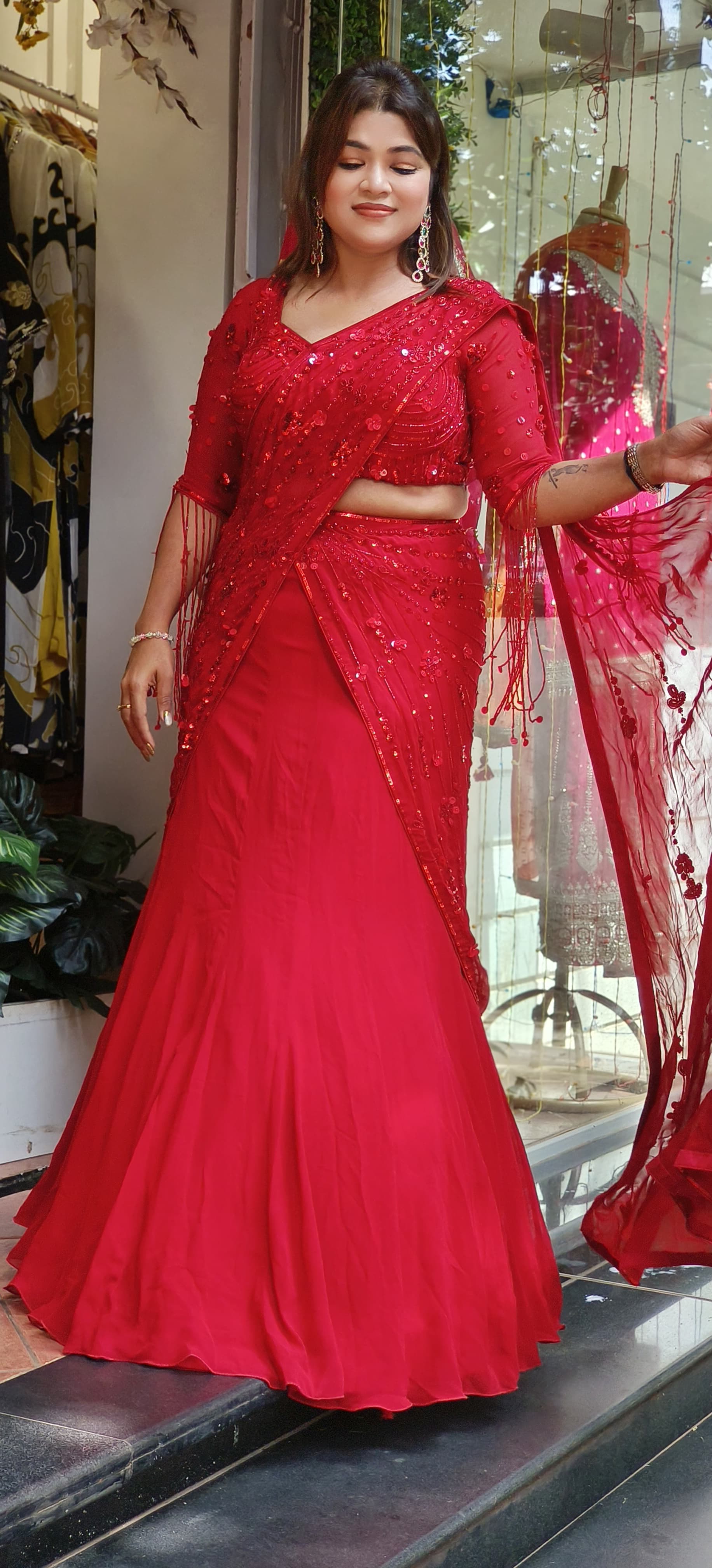 Stunning Georgette Embellished Lehenga Set with Stylish Sleeves DRY WASH-(Dispatching After 20 Days)